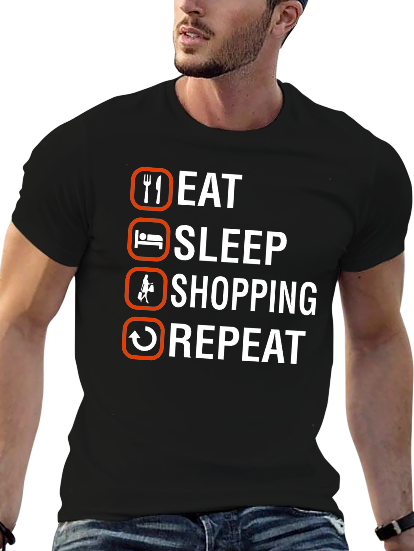 Black Eat Sleep Shopping Repeat T-Shirt view 6