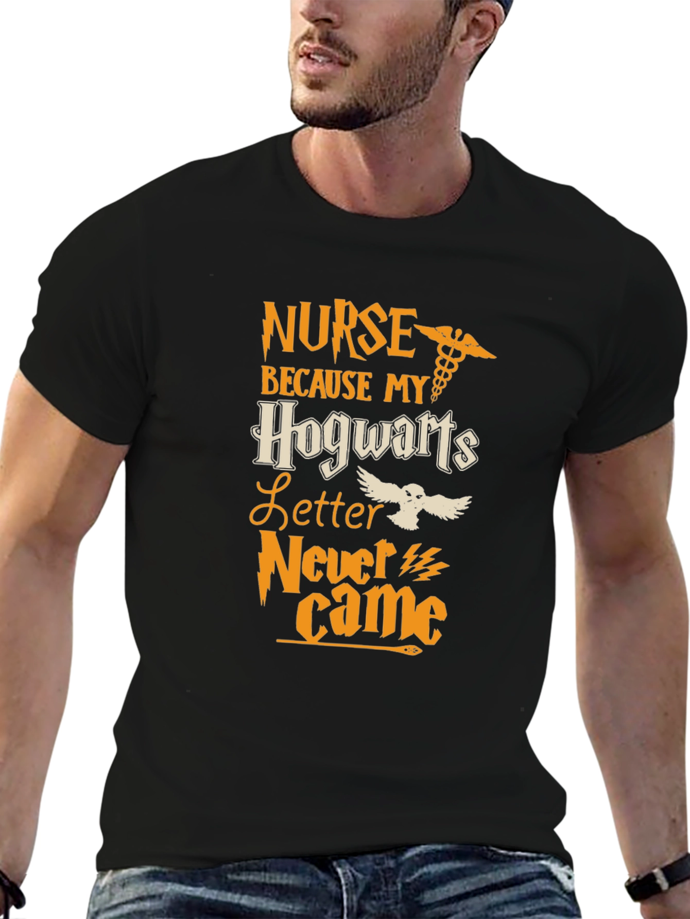 Black Nurse Hogwarts Letter T-Shirt - Black Cotton view 6