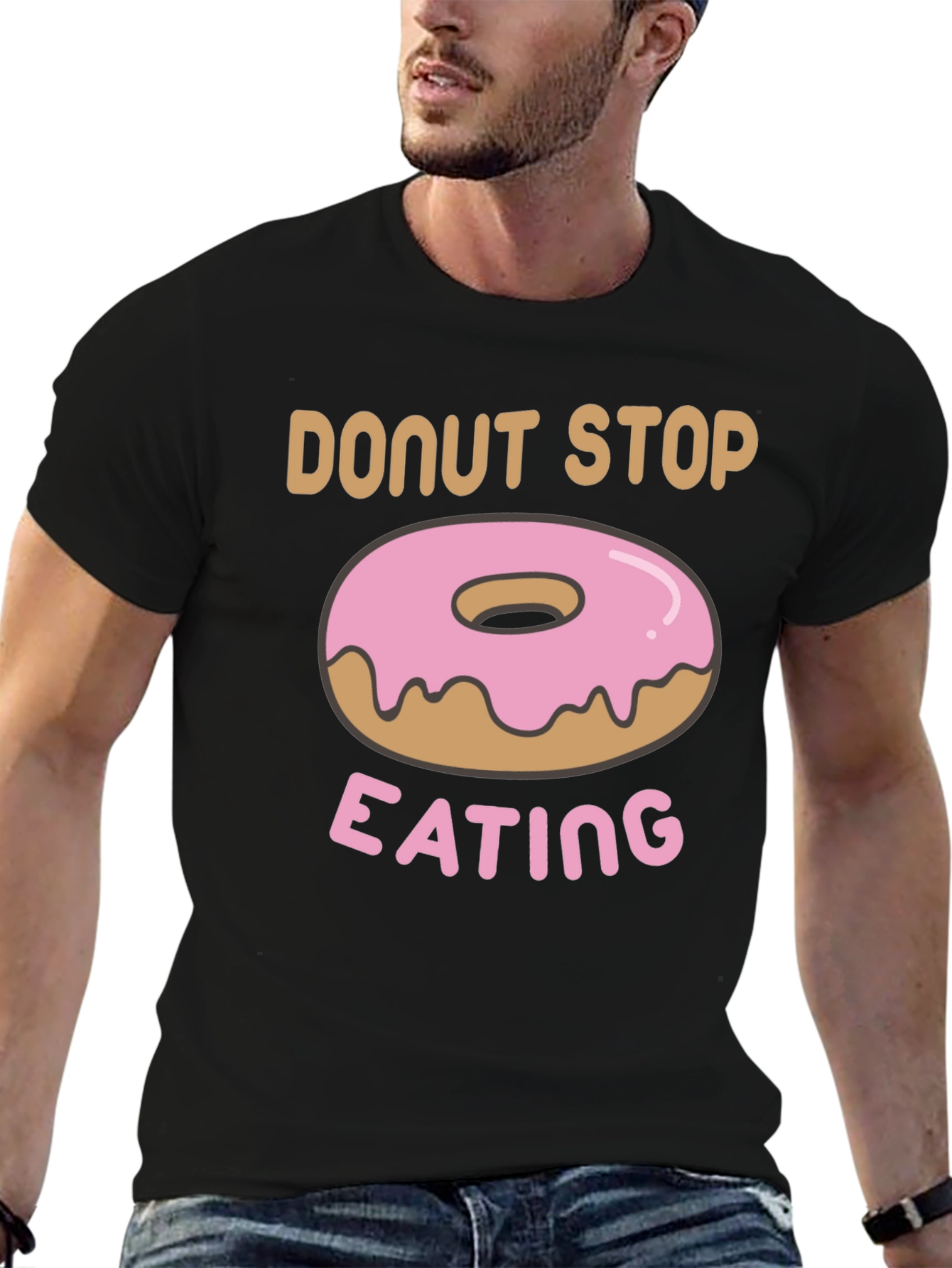 Black Donut Stop Eating Graphic T-Shirt view 6