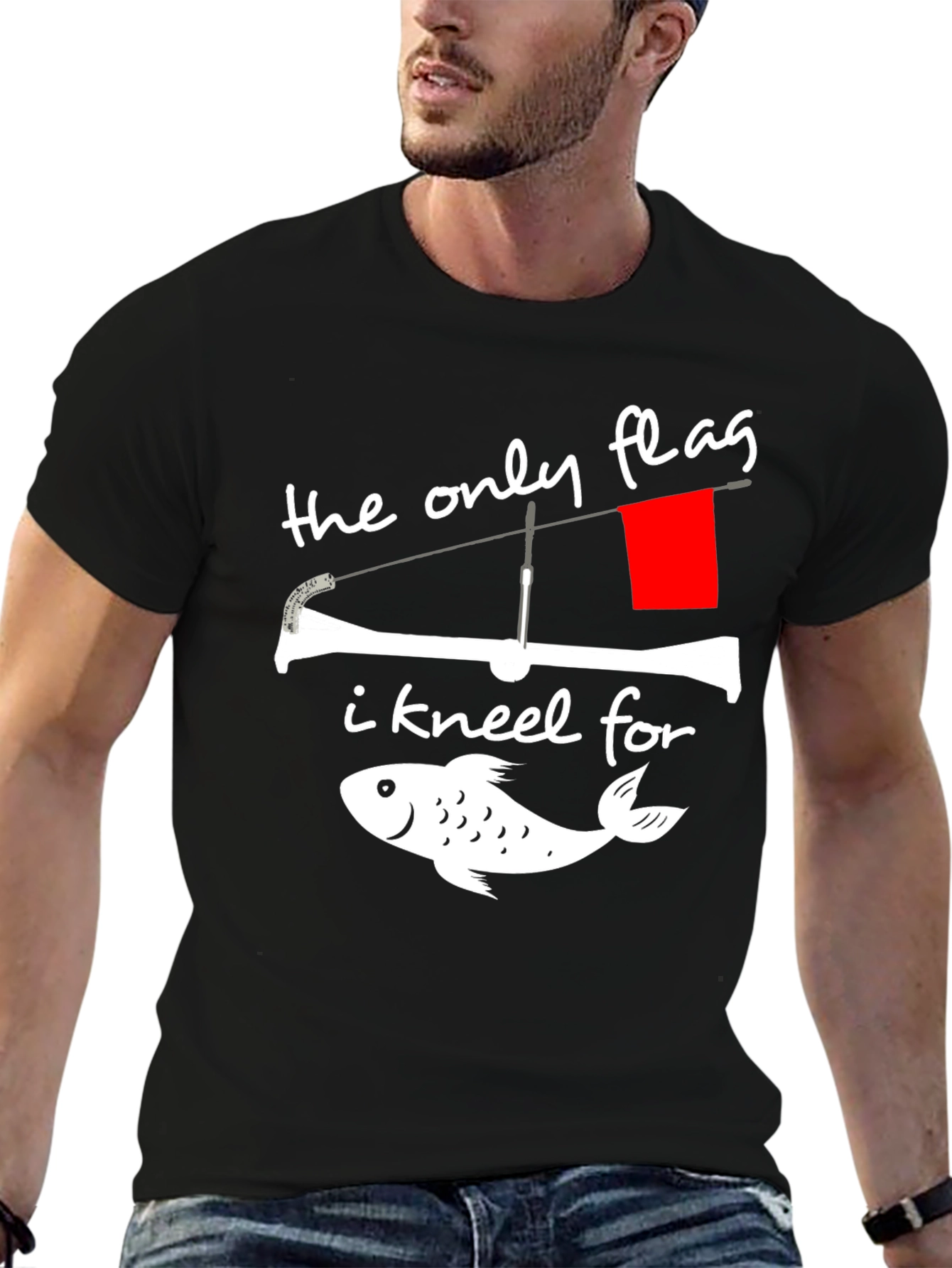 Black Fishing Flag Graphic Tee - The Only Flag I Kneel For view 6