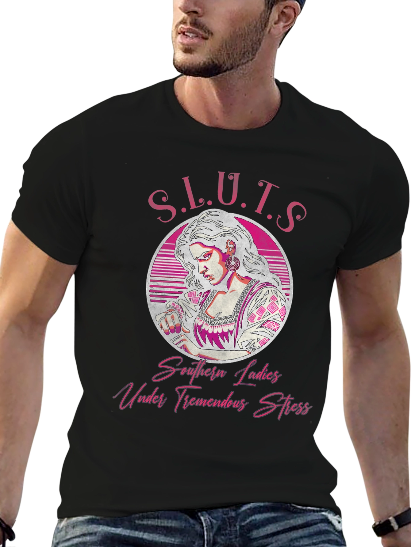 Black S.L.U.T.S T-Shirt - Southern Ladies Under Tremendous Stress view 6
