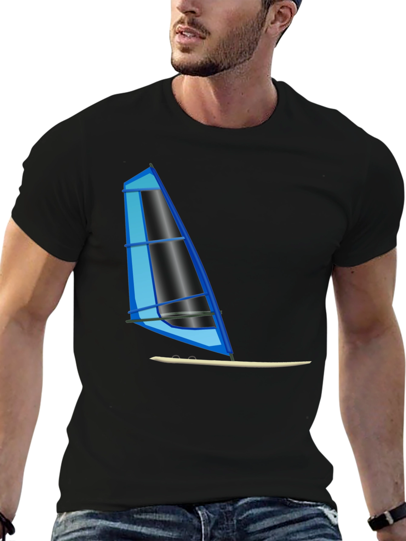 Black Windsurf Graphic Tee - Black Cotton T-Shirt view 6
