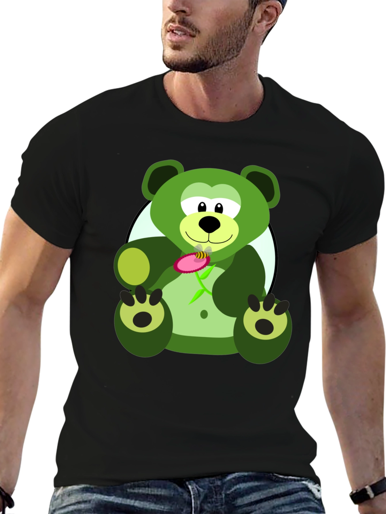 Black Green Bear Graphic Tee - Men's Black T-Shirt view 6