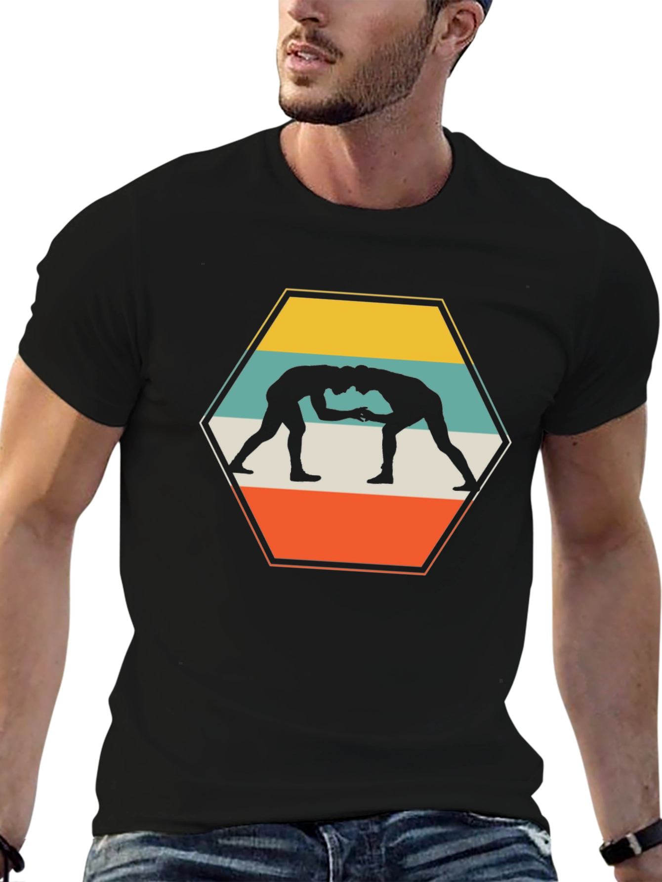 Black Wrestling Retro T-Shirt view 6