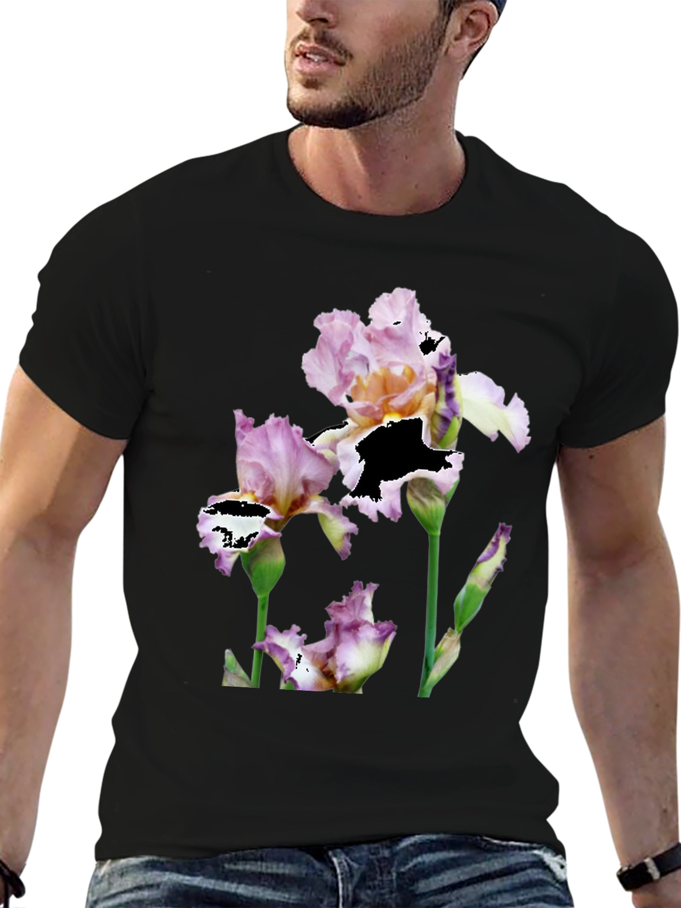 Black Floral Iris Graphic Print Black T-Shirt view 6