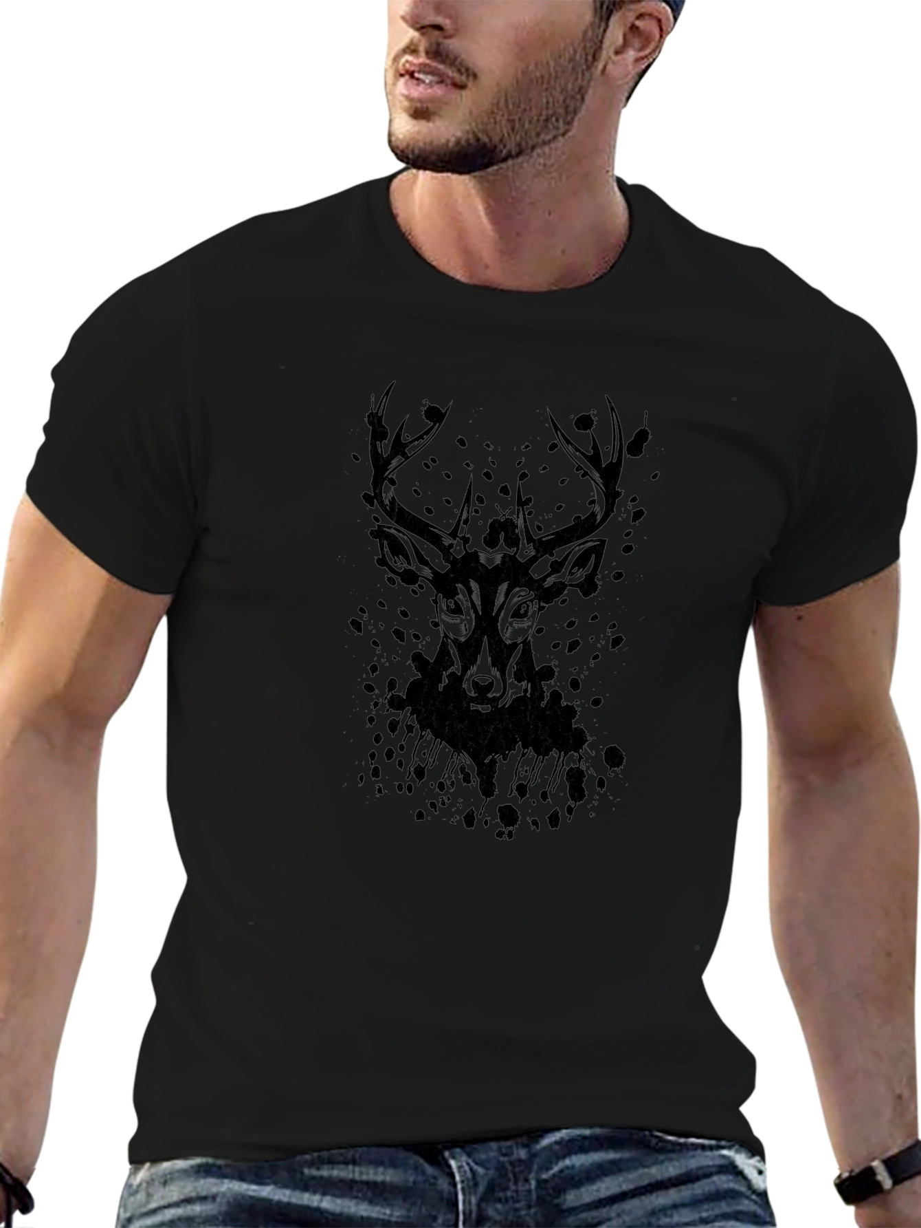 Black Men's Black Deer Graphic Tee - Stylish Casual Wear view 6