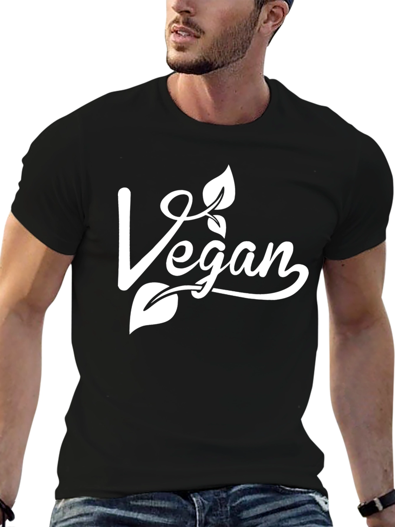 Black Vegan Graphic T-Shirt - Black Cotton Tee view 6