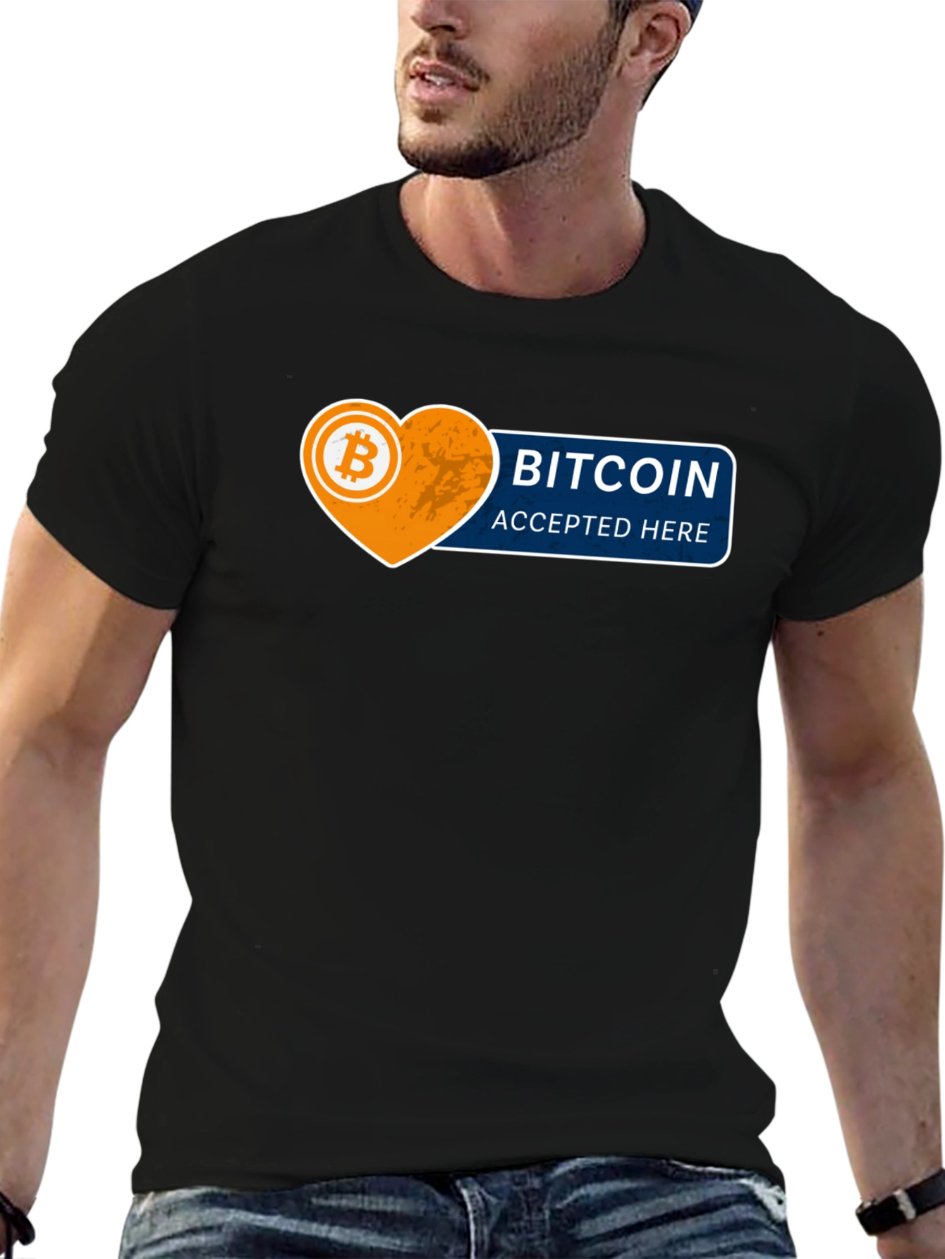 Black Bitcoin Accepted Here Graphic Tee - Black Cotton T-Shirt view 6