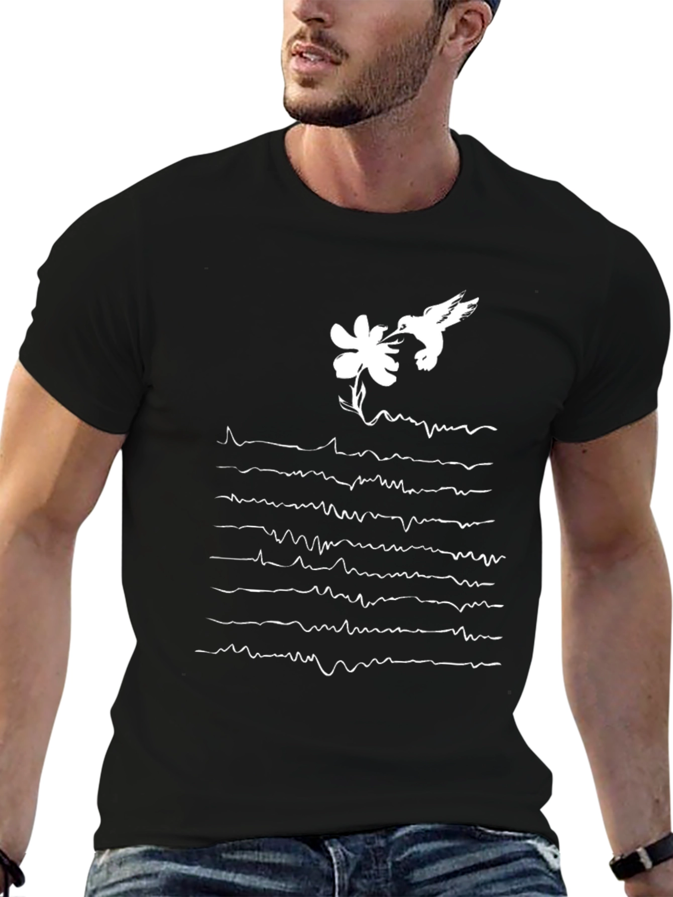 Black Hummingbird & Floral Pulse T-Shirt view 6
