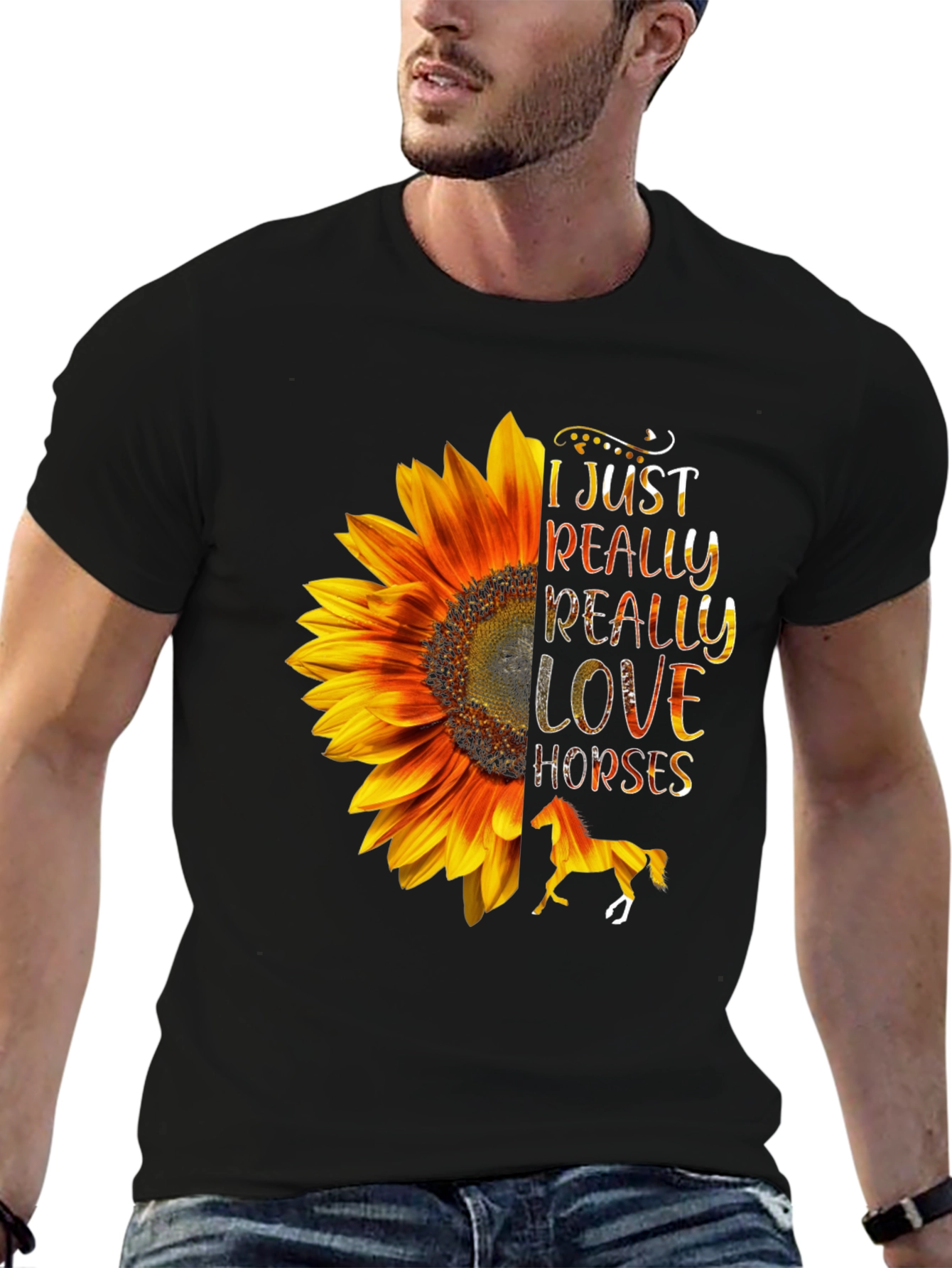 Black Sunflower Horse Lover T-Shirt - Soft & Stylish view 6