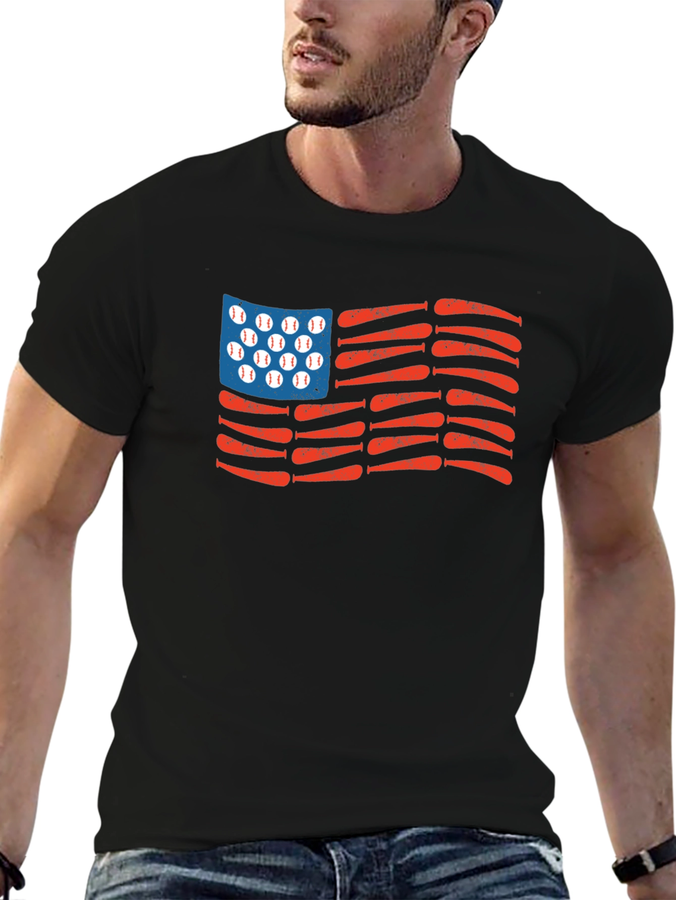 Black American Baseball Flag T-Shirt view 6
