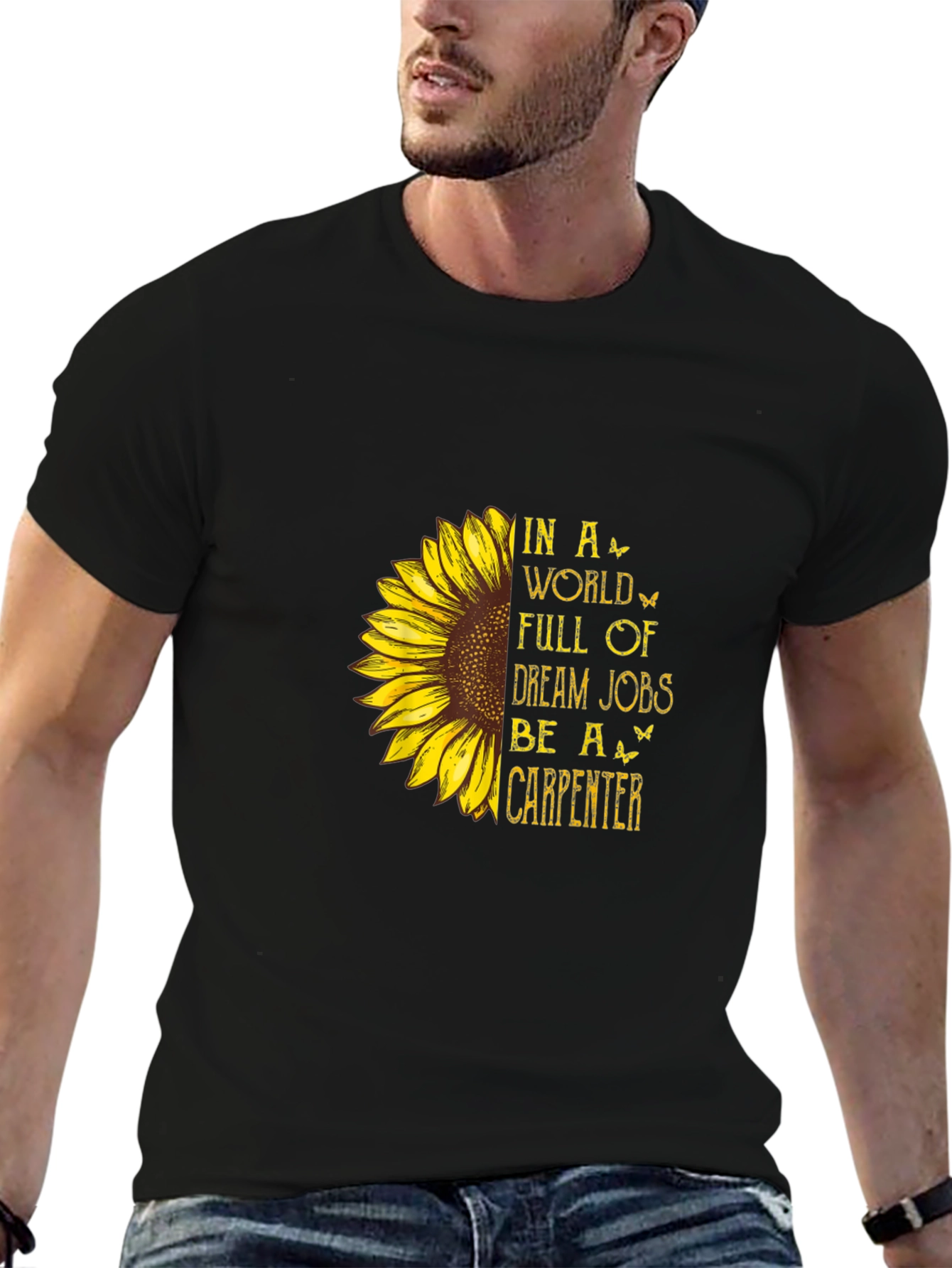 Black Carpenter Sunflower Graphic Tee - Black Cotton Blend view 6