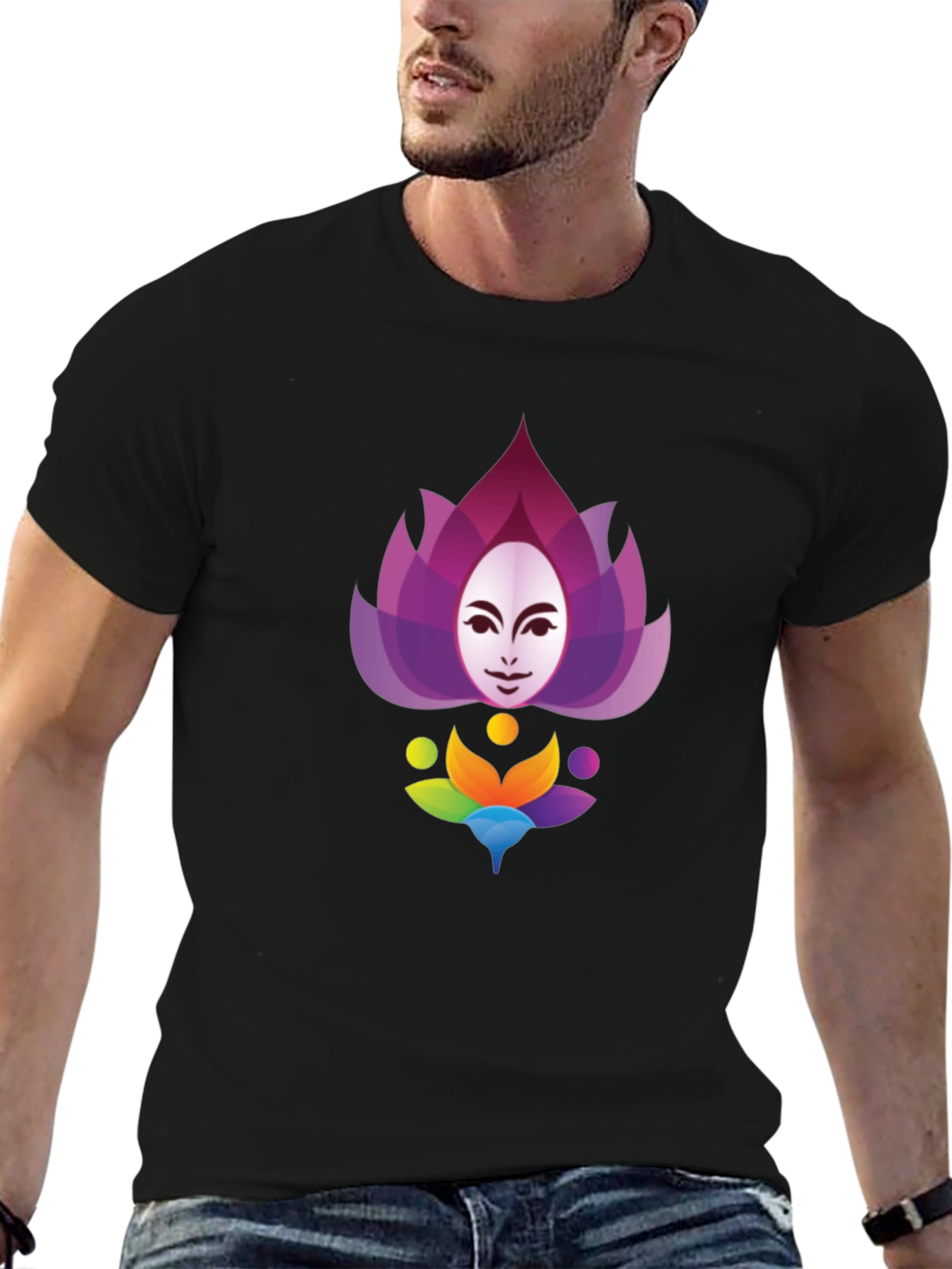 Black Lotus Face Graphic T-Shirt - Stylish Cotton Blend view 6