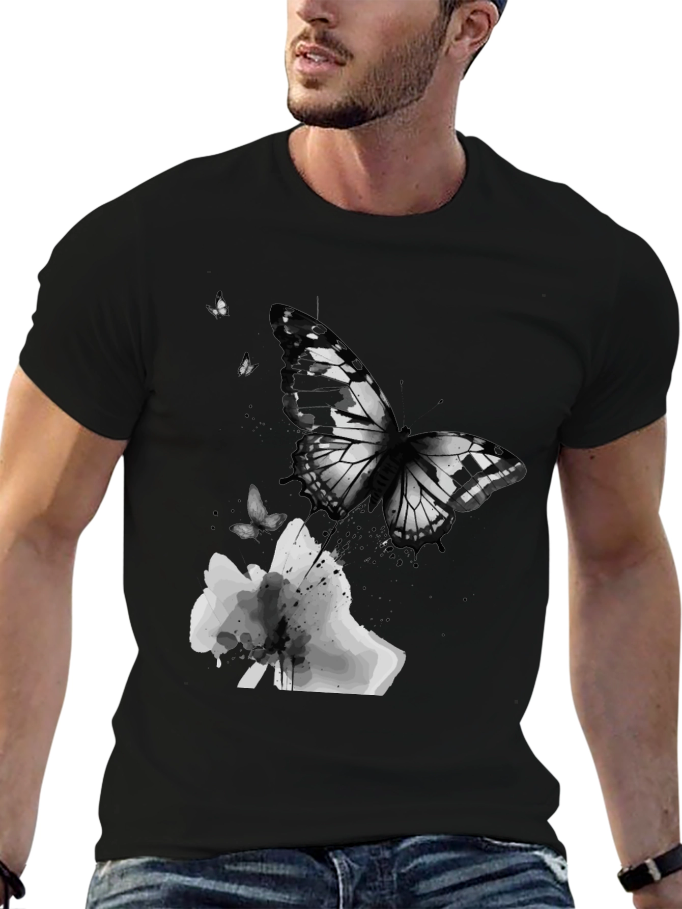 Black Butterfly Graphic Print Men's T-Shirt view 6