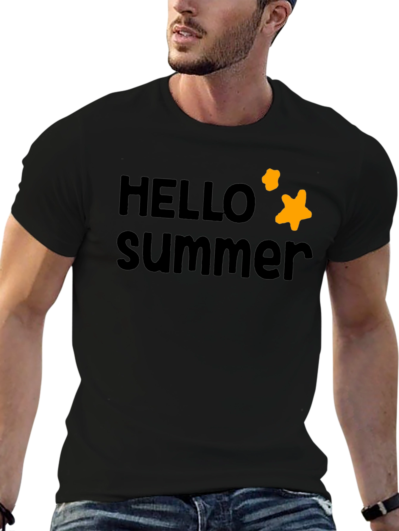 Black Hello Summer Black Cotton Tee view 6