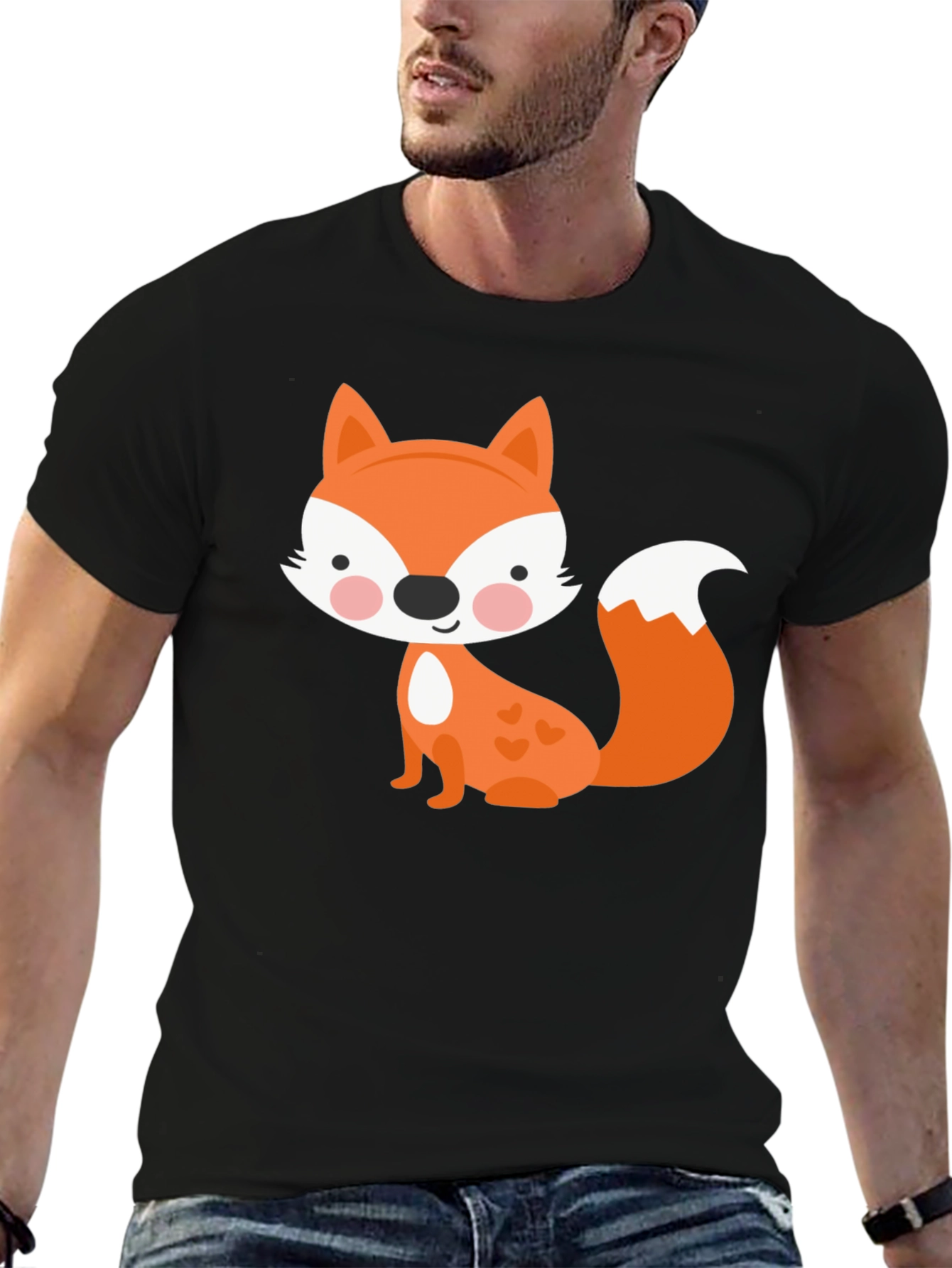 Black Cute Fox Graphic Tee - Fun & Playful Black T-Shirt view 6