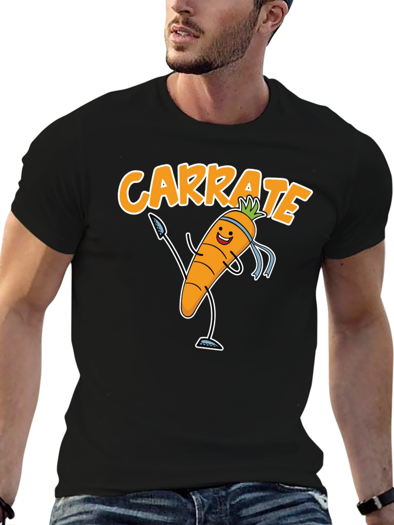 Black Carrate T-Shirt - Funny Carrot Karate Tee view 6