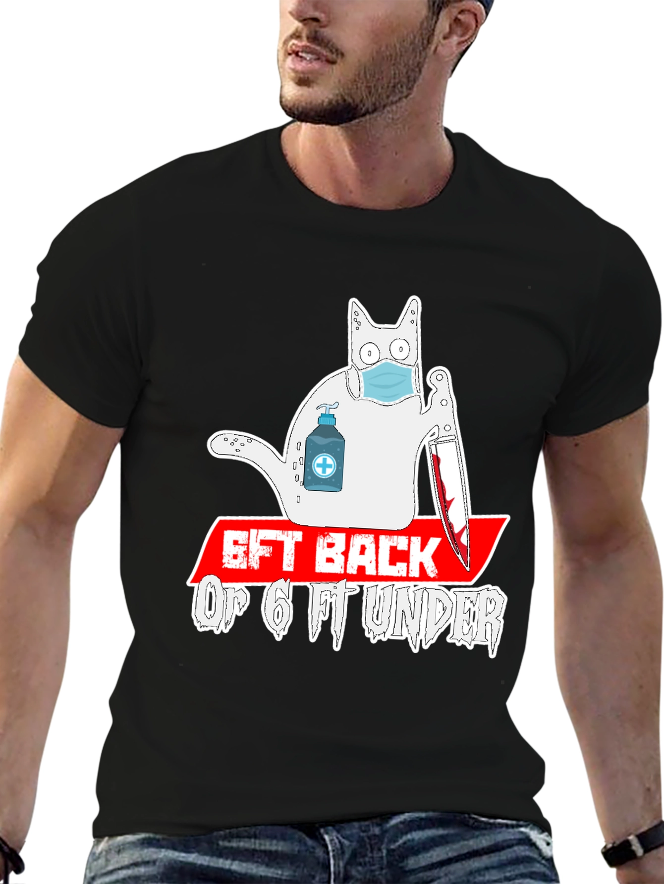 Black 6ft Back or 6ft Under Cat Graphic Tee view 6