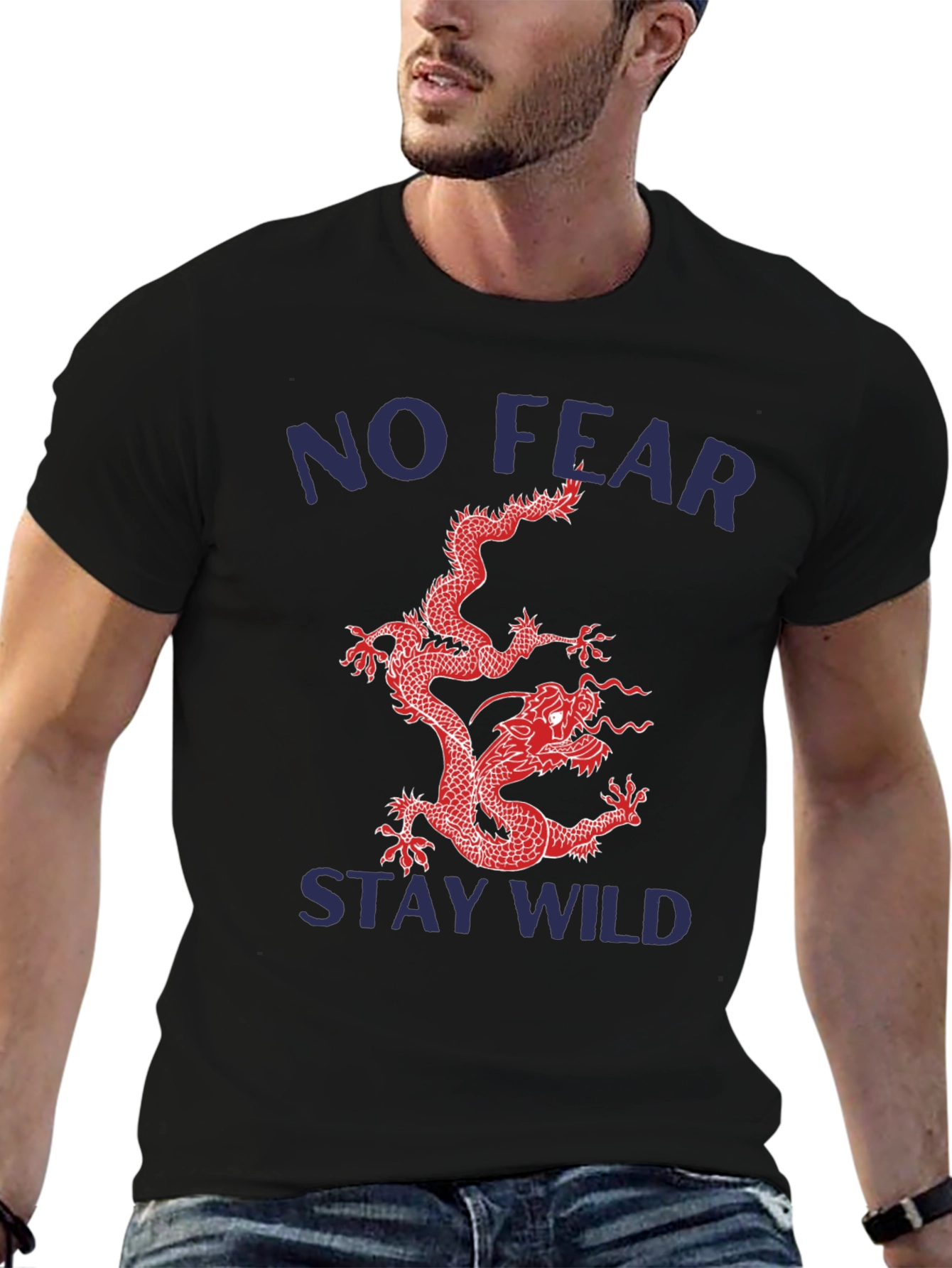 Black No Fear Stay Wild Dragon Graphic Tee view 6