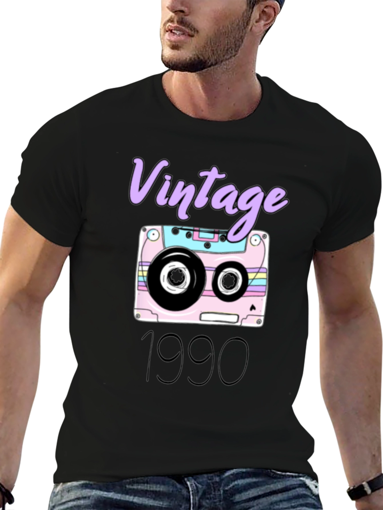 Black Vintage 1990 Cassette Tape Graphic T-Shirt view 6