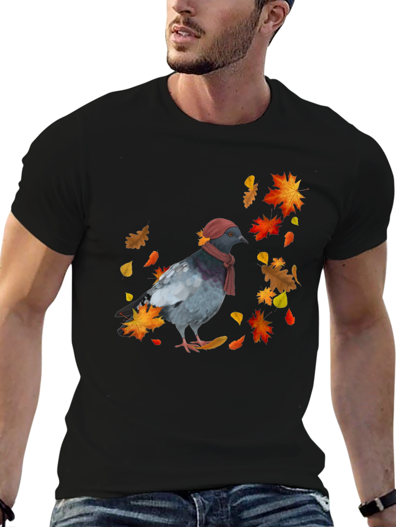 Black Pigeon Fall T-Shirt - Autumn Bird Tee view 6