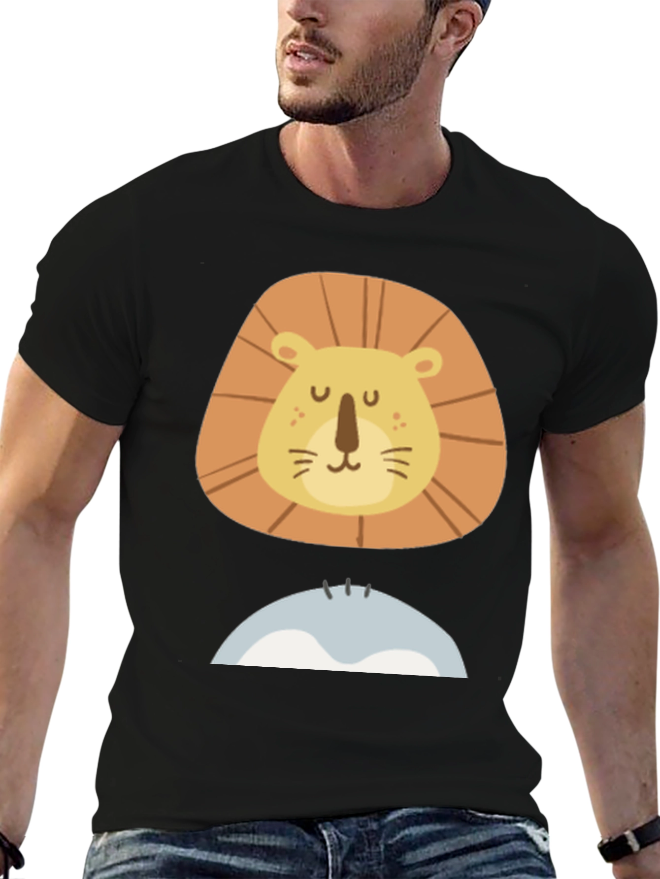 Black Lion Face Graphic Tee - Men's Black T-Shirt view 6