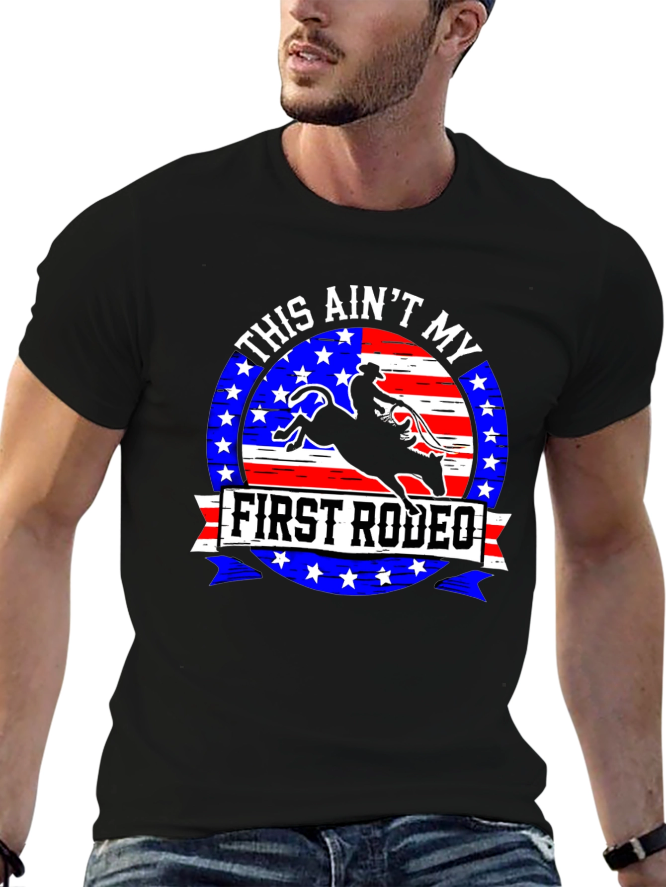 Black First Rodeo Graphic Tee - Cowboy Bull Riding Design view 6