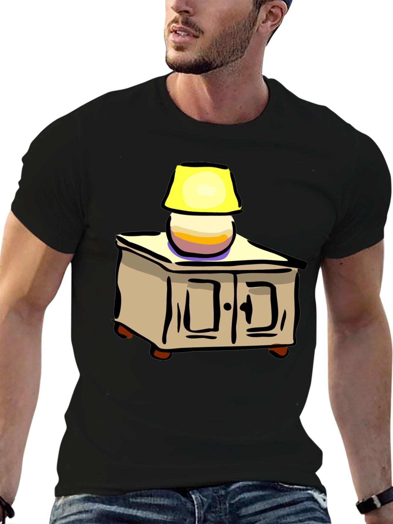 Black Cartoon Nightstand Lamp T-Shirt view 6