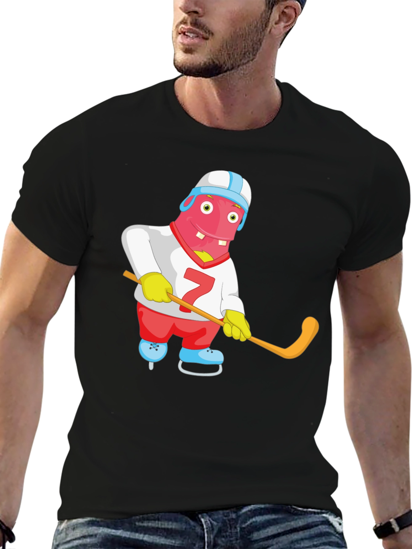 Black Funny Hockey Monster Graphic Tee view 6