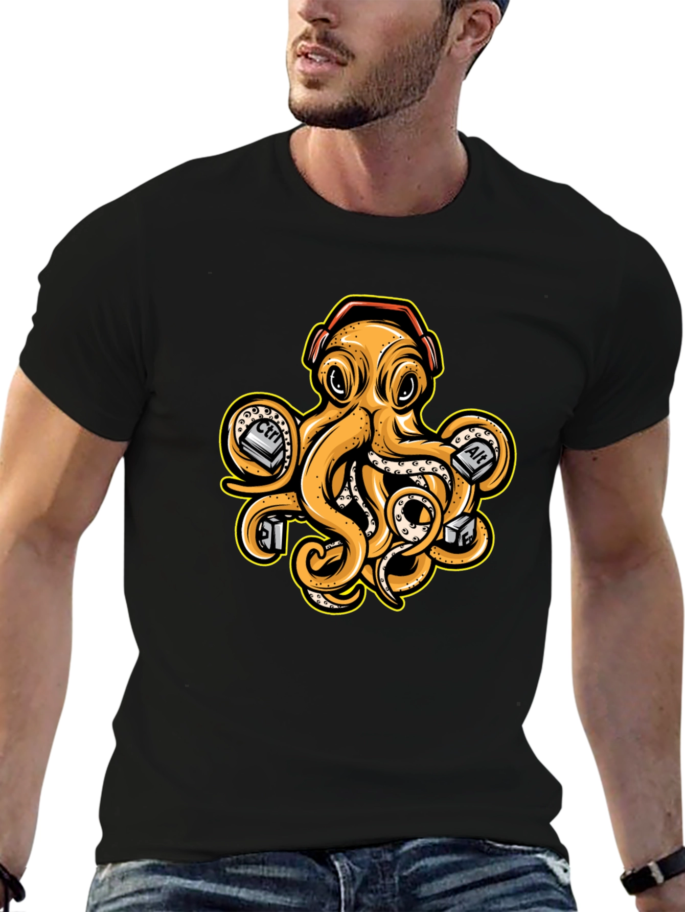 Black Tech Octopus Graphic Tee - Gamer Style view 6