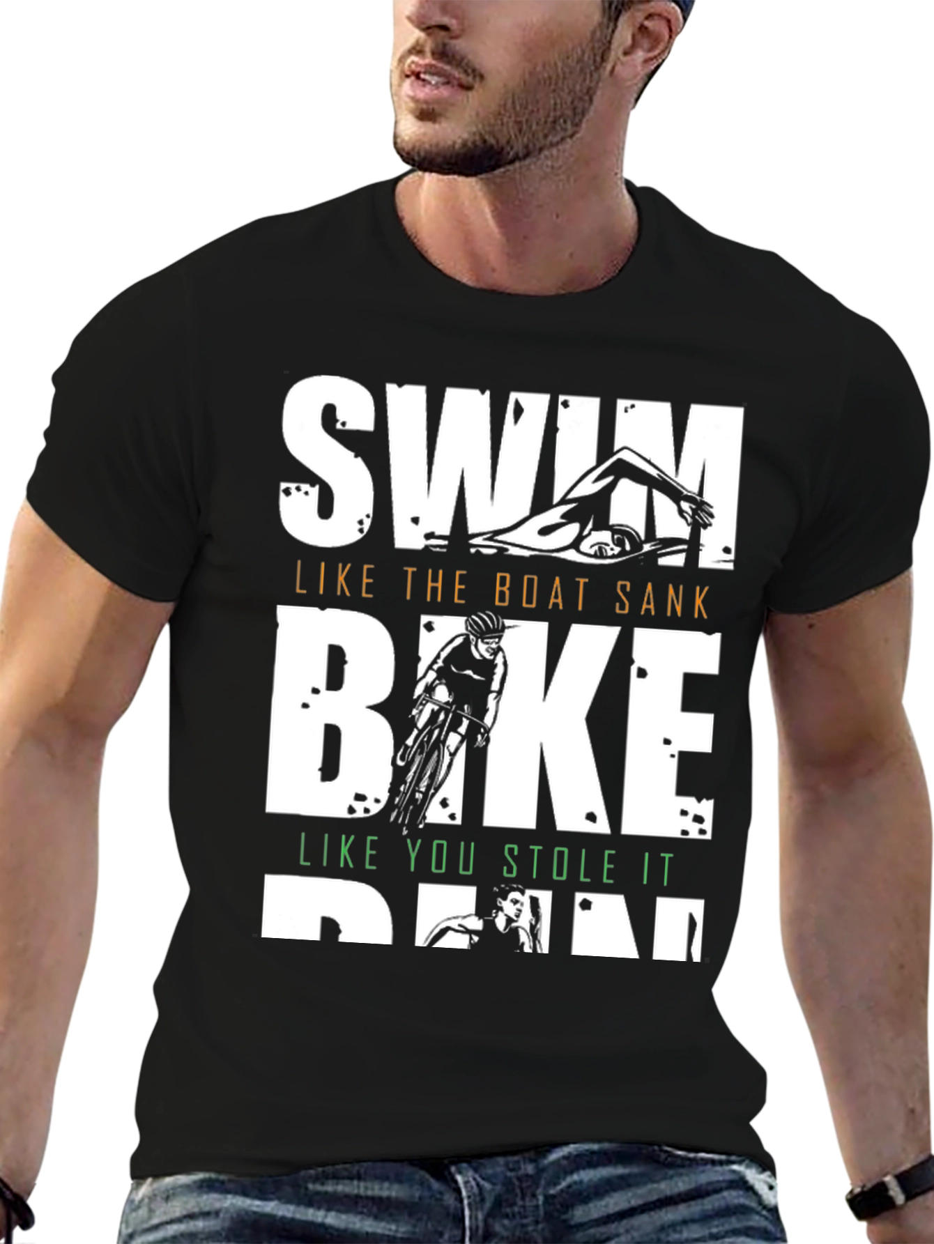 Black Triathlon T-Shirt: Swim, Bike, Run view 6