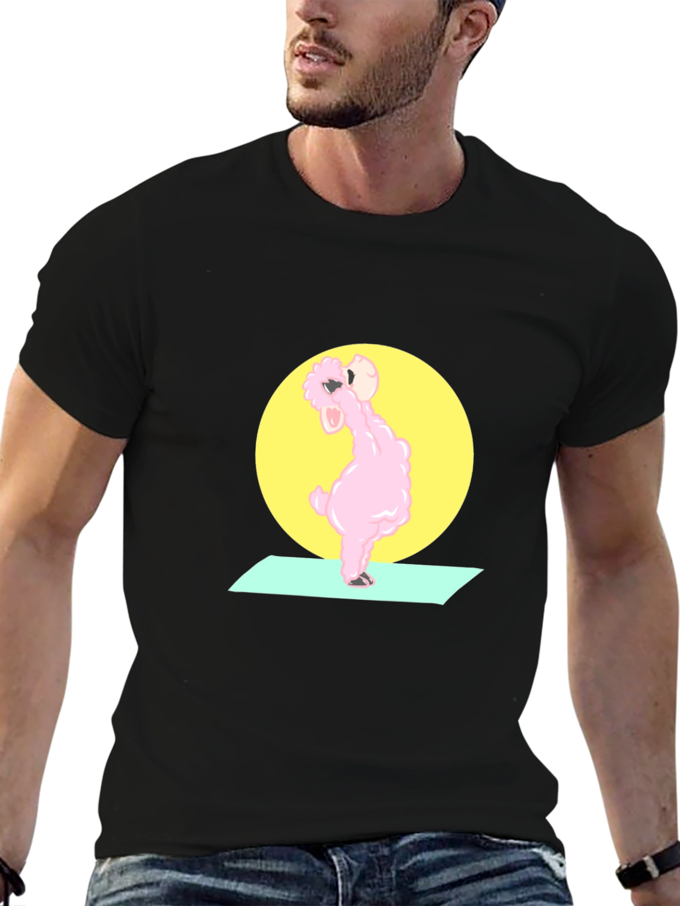 Black Yoga Llama Black Graphic T-Shirt view 6