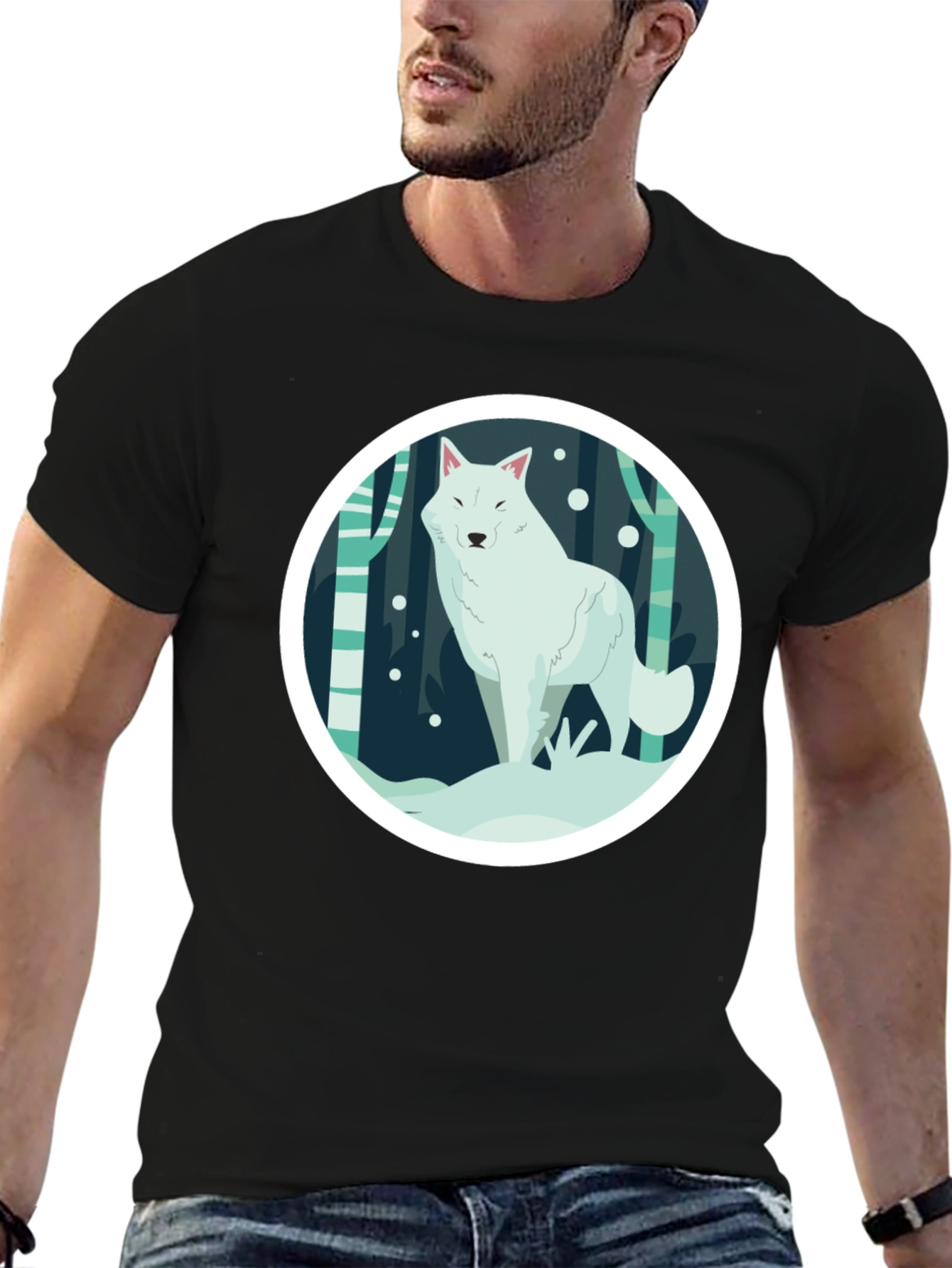 Black Arctic Wolf Graphic Tee - Black Unisex T-Shirt view 6