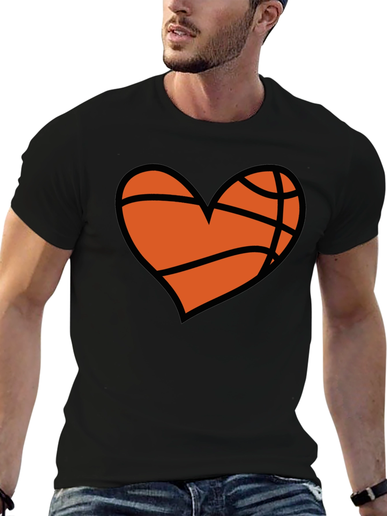 Black Basketball Heart Graphic T-Shirt view 6