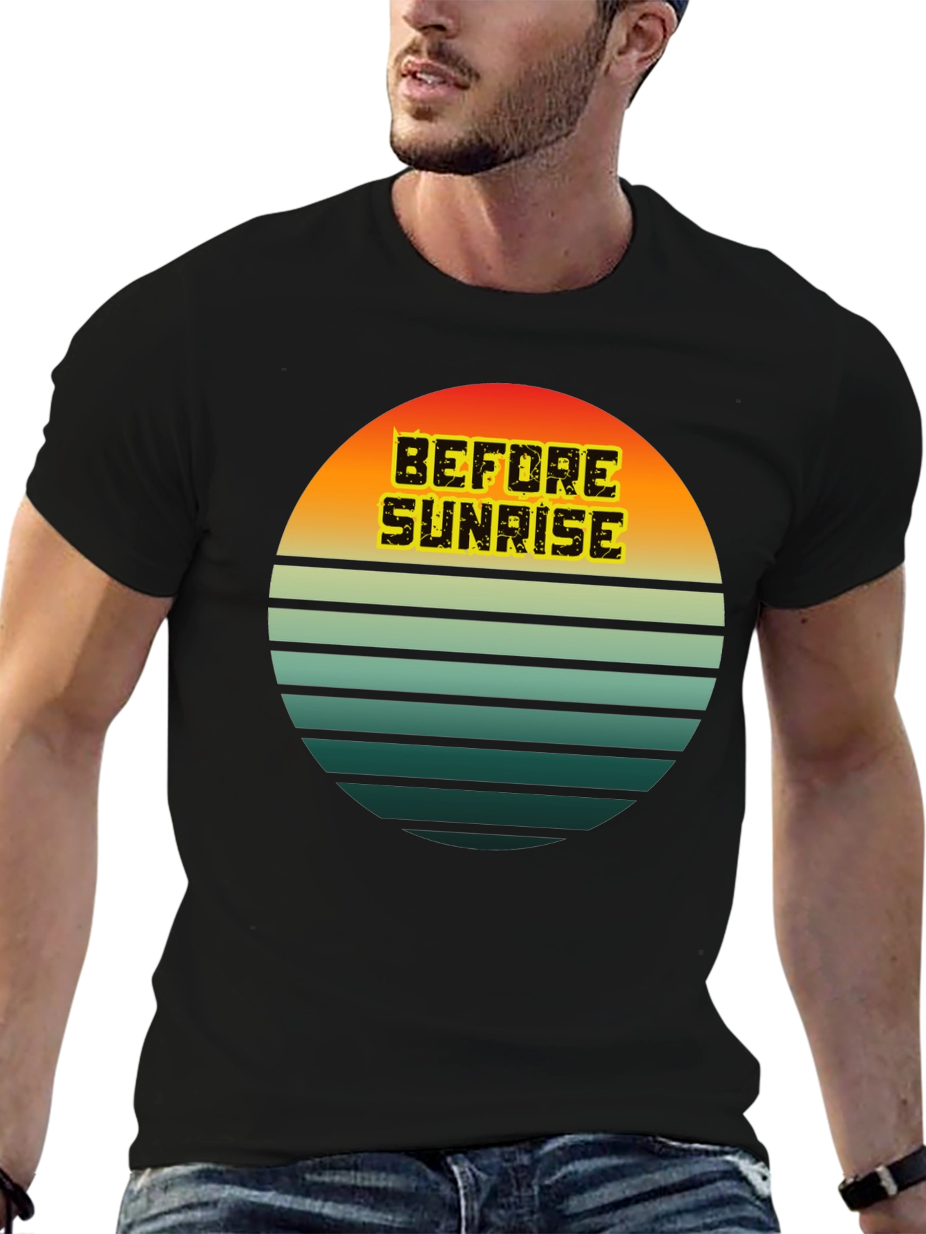 Black Retro Sunset 'Before Sunrise' Graphic Tee - Unisex view 6