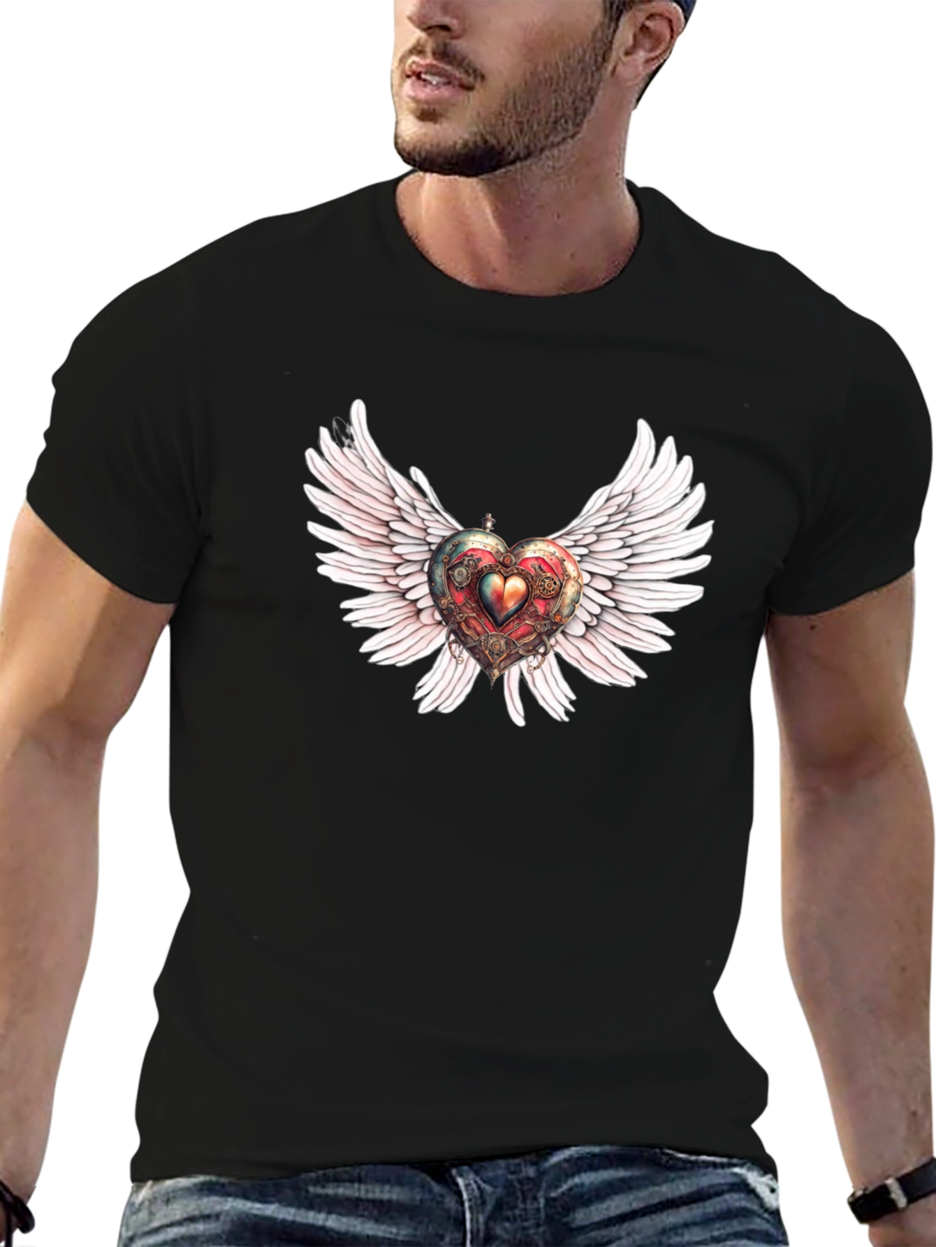 Black Winged Steampunk Heart Graphic Tee view 6