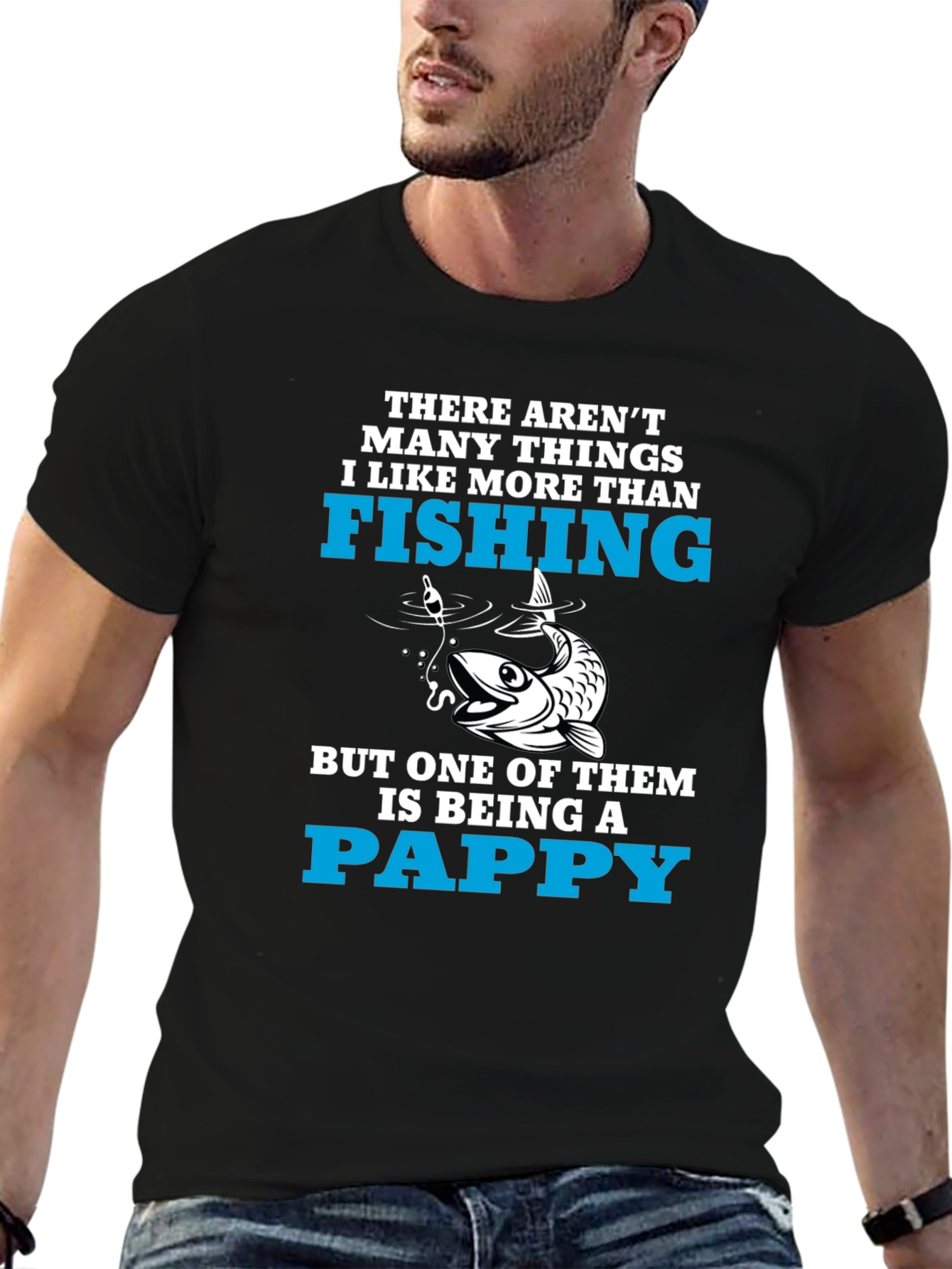 Black Fishing Pappy T-Shirt - Gift for Grandpa Fisherman view 6