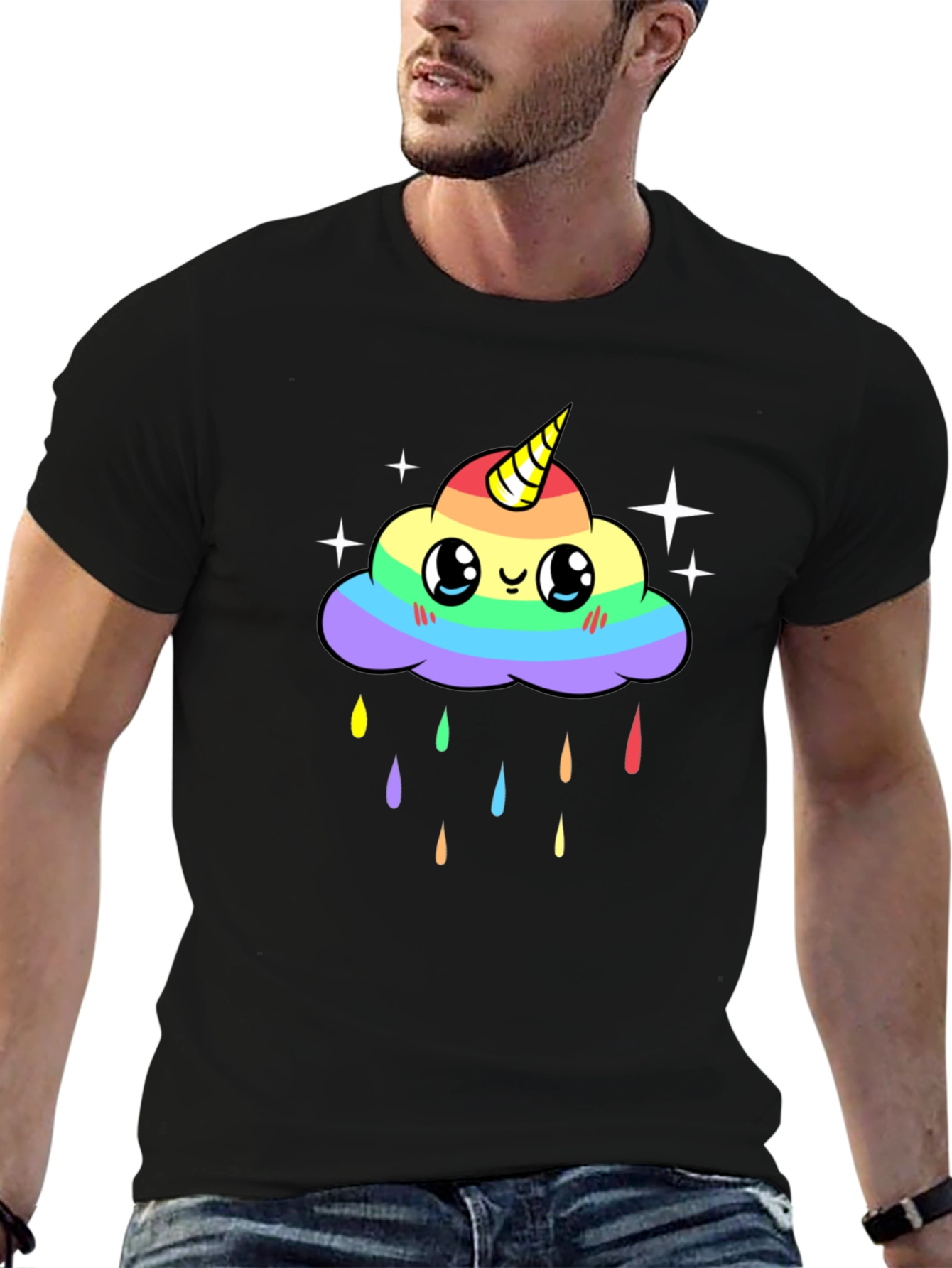 Black Rainbow Unicorn Cloud T-Shirt view 6