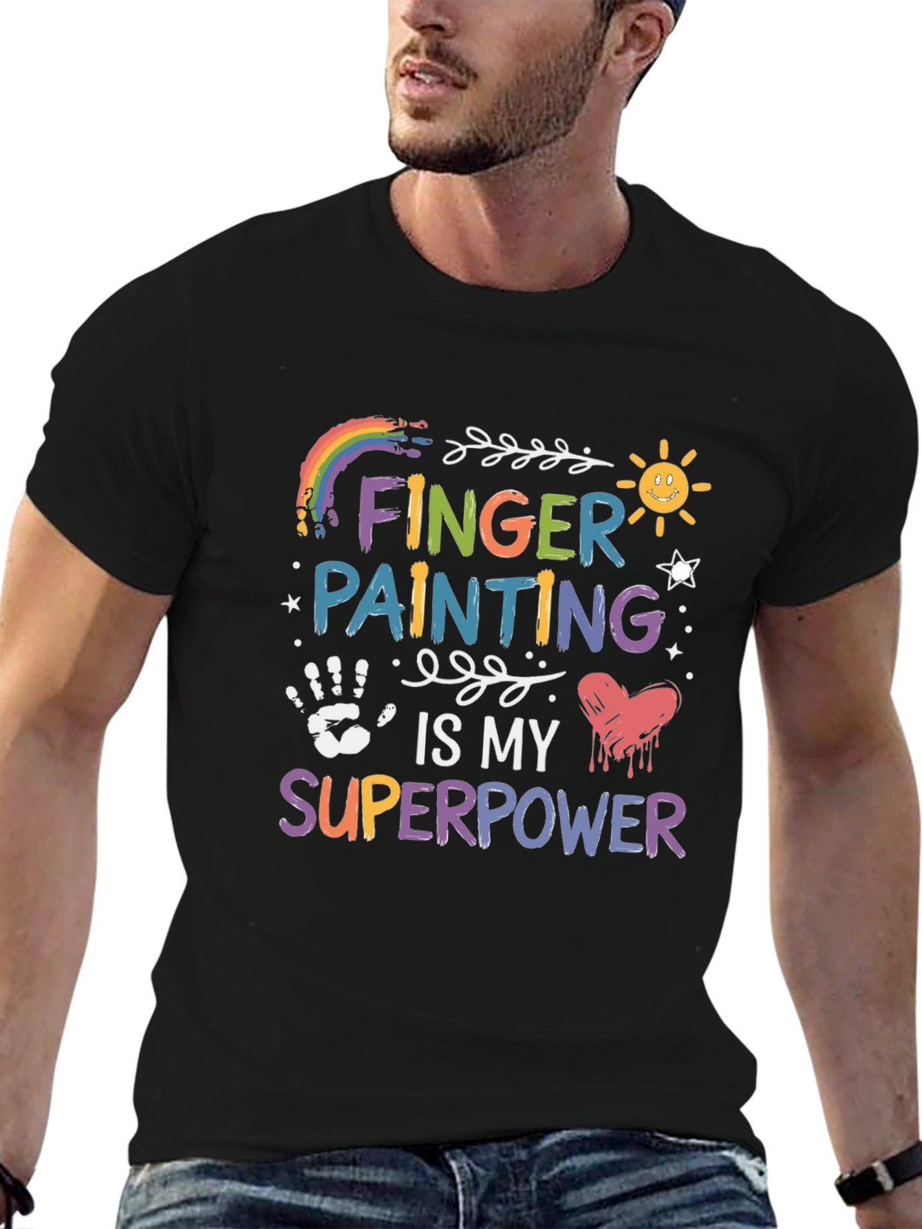 Black Finger Painting is My Superpower Graphic T-Shirt view 6