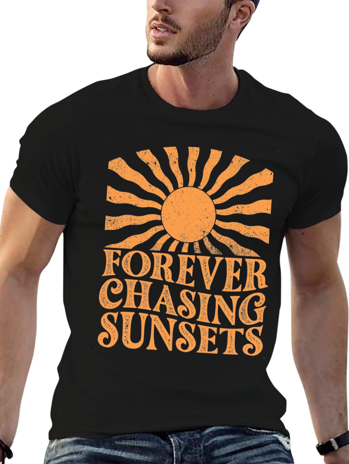 Black Forever Chasing Sunsets Graphic Tee view 6
