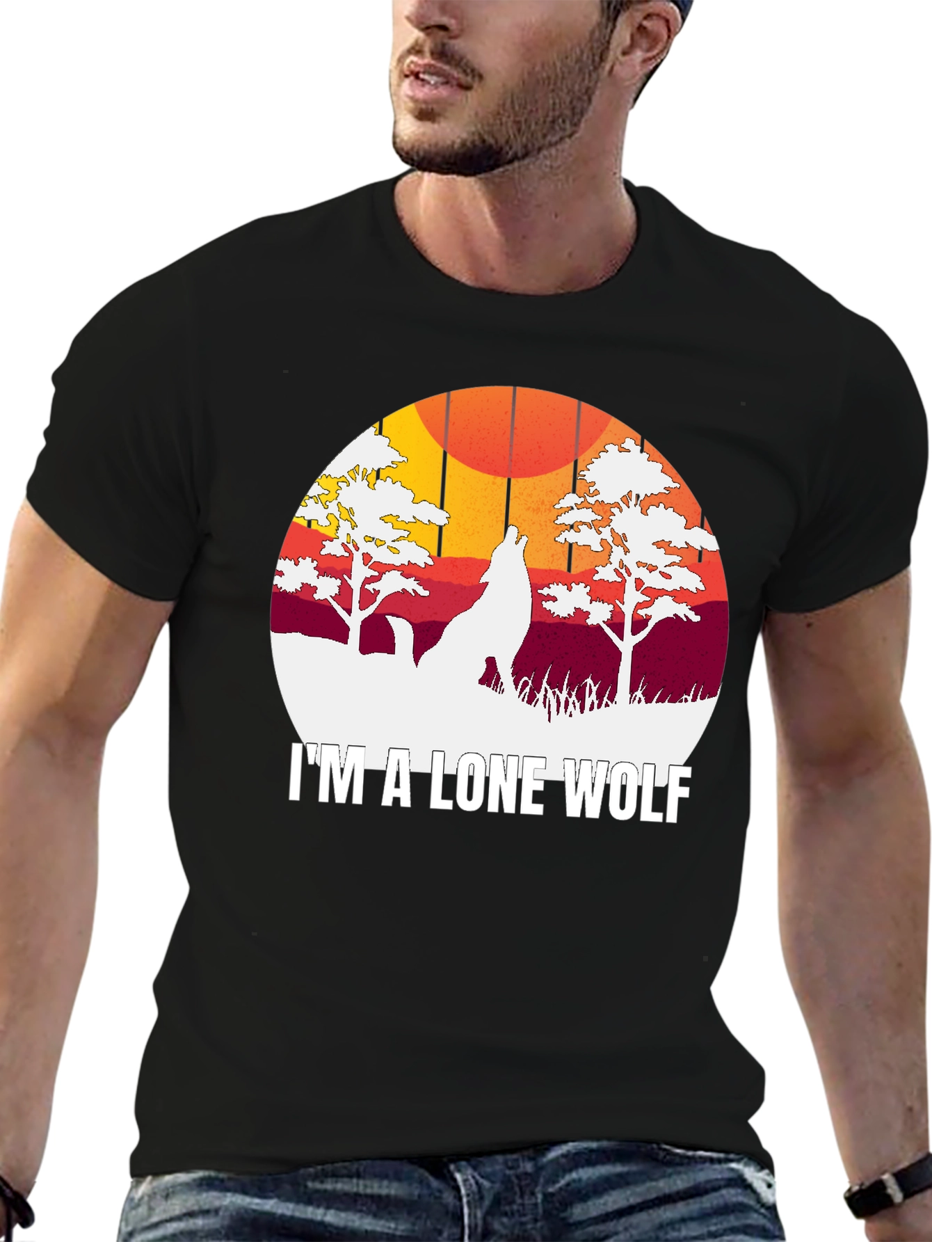 Black Lone Wolf Graphic Tee - Men's Black T-Shirt view 6