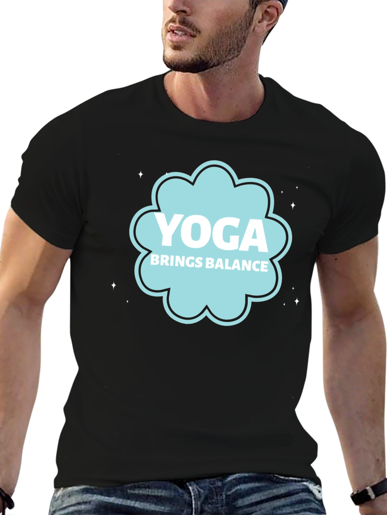 Black Yoga Brings Balance Black Graphic Tee view 6
