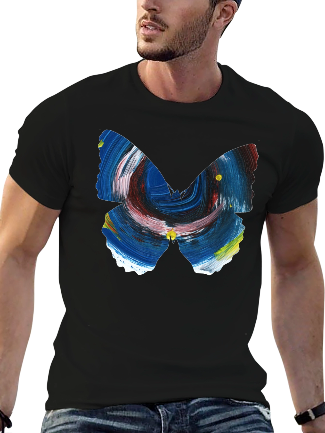 Black Abstract Butterfly Graphic Men's Black T-Shirt view 6