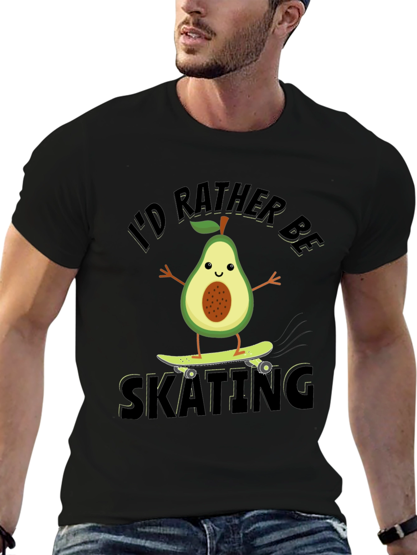 Black I'd Rather Be Skating Avocado Graphic Tee view 6