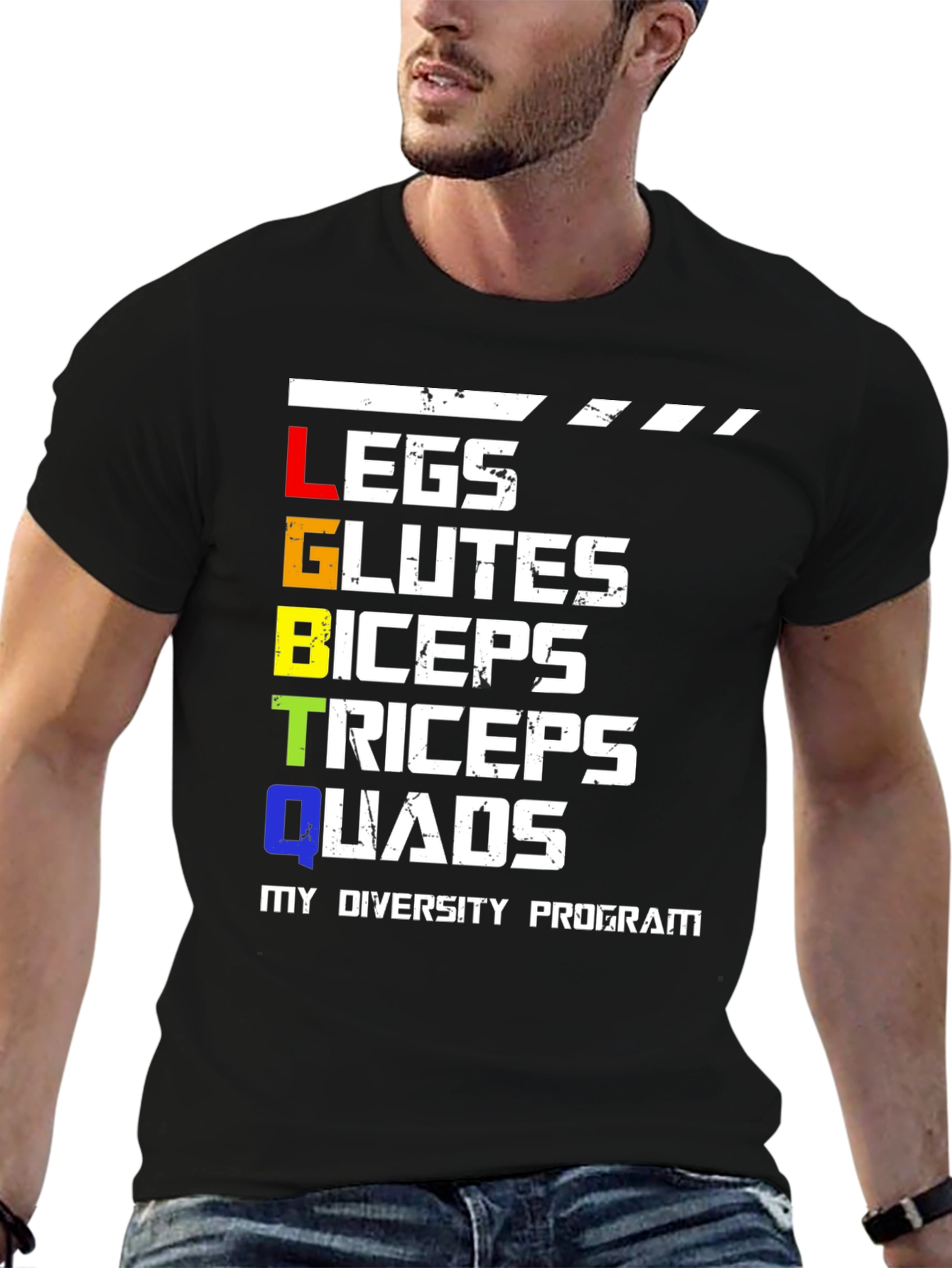Black LGBTQ Funny Gym Workout Shirt view 6