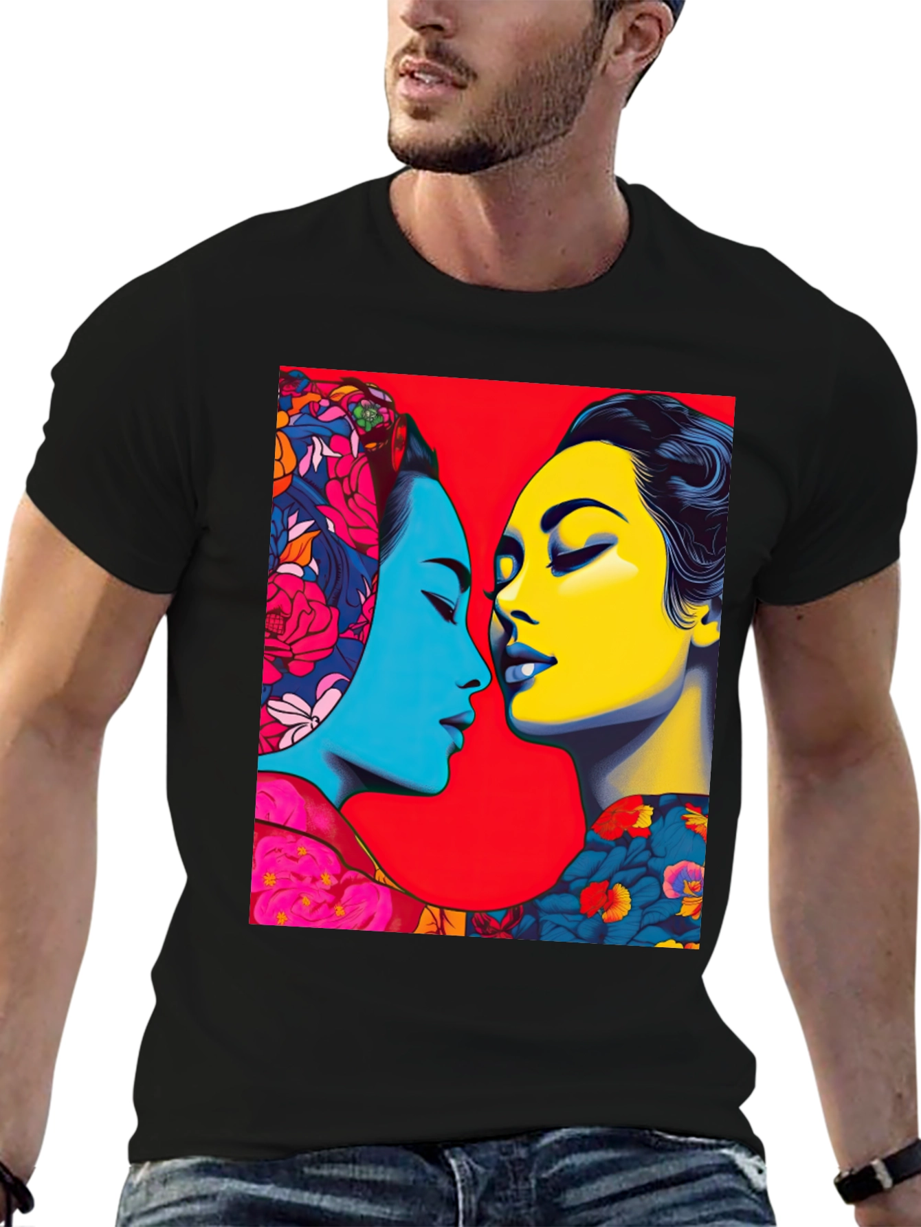 Black Artistic Portrait T-Shirt - Vivid Colors view 6