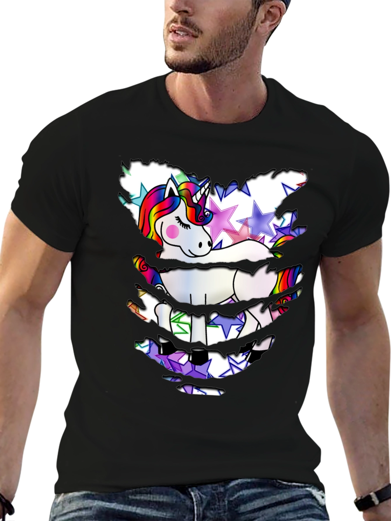 Black Unicorn Star T-Shirt - Distressed Look view 6