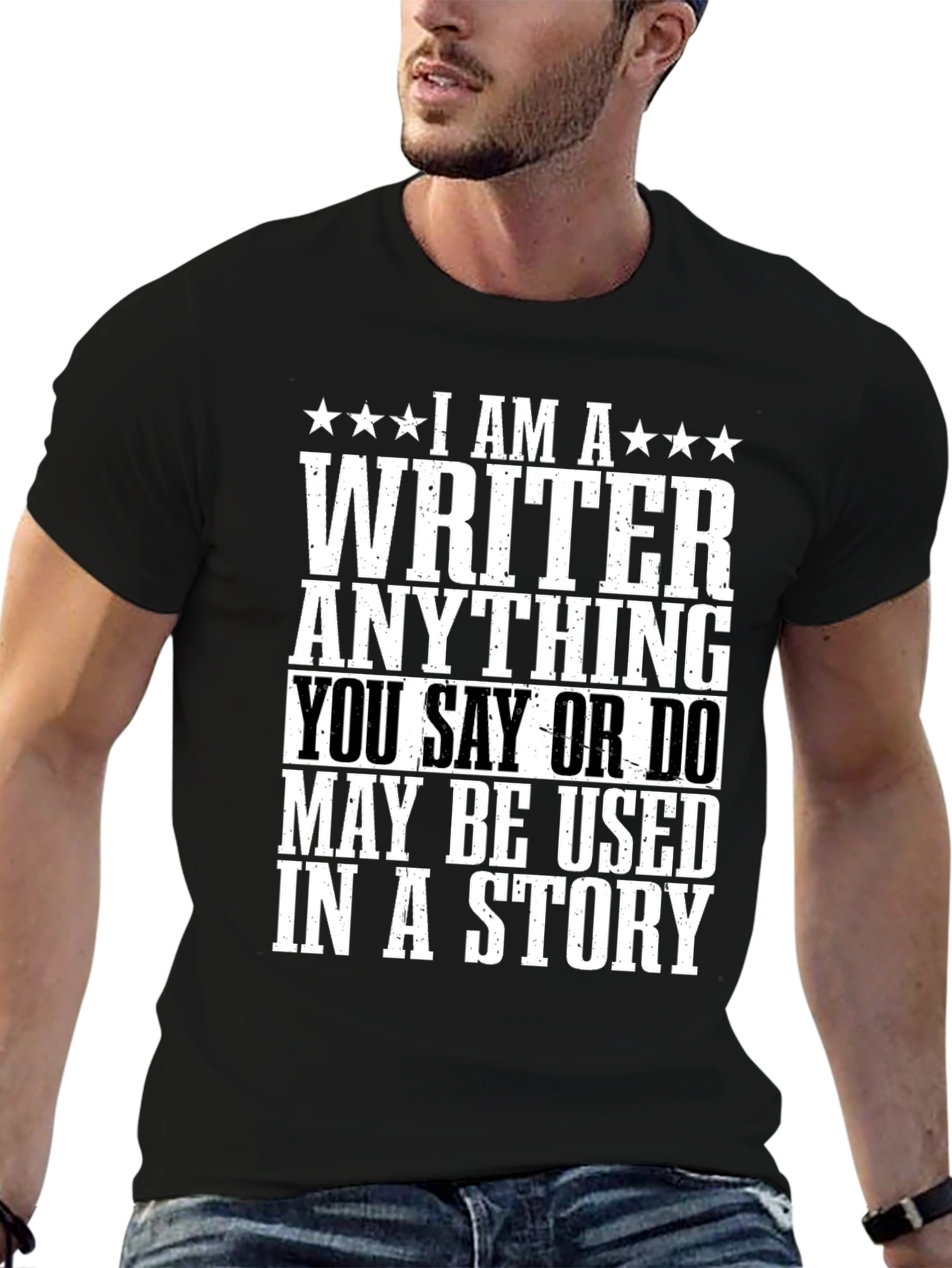 Black I AM A WRITER Funny T-Shirt view 6
