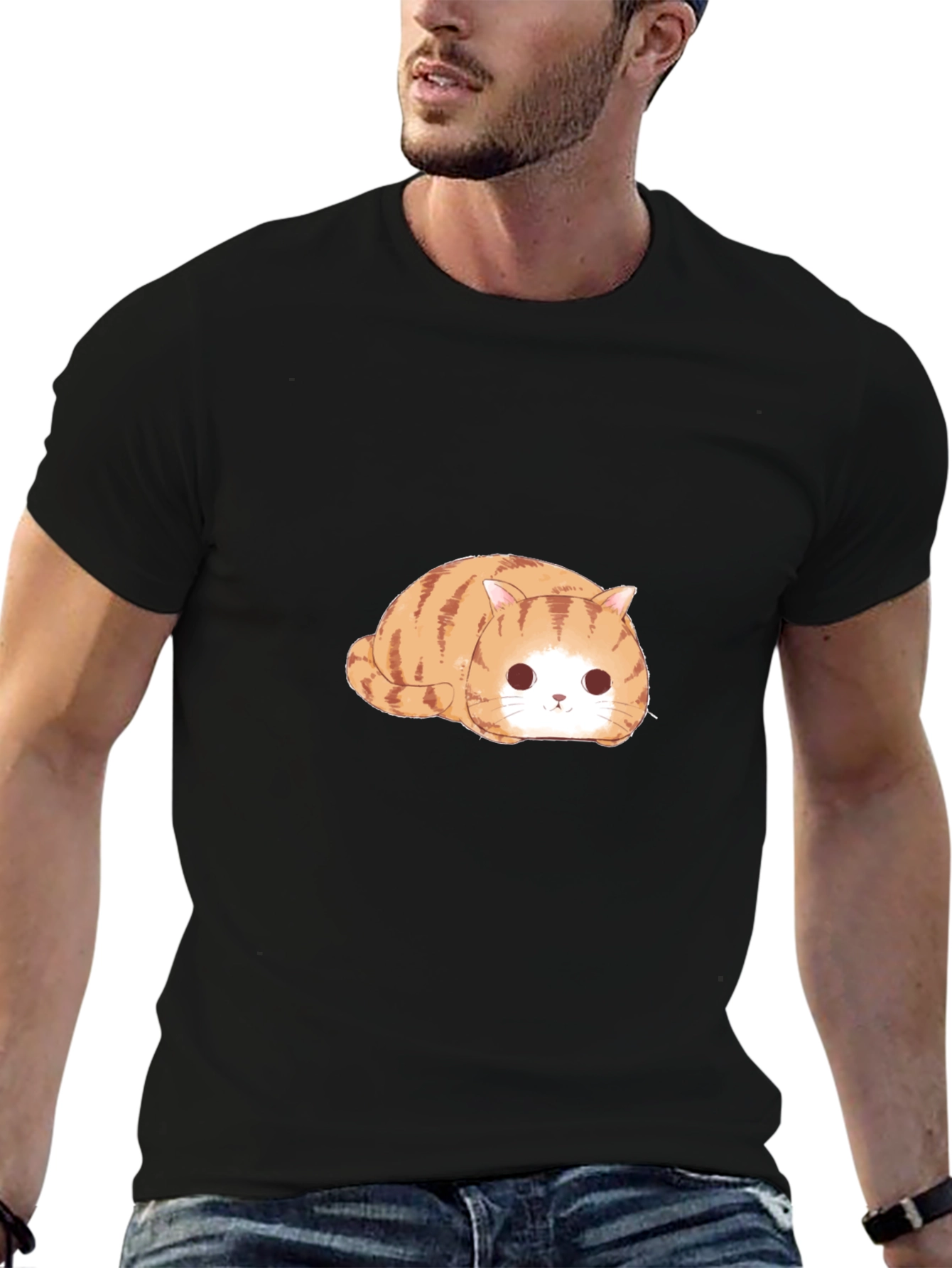 Black Cute Tabby Cat T-Shirt - Relaxed Fit view 6