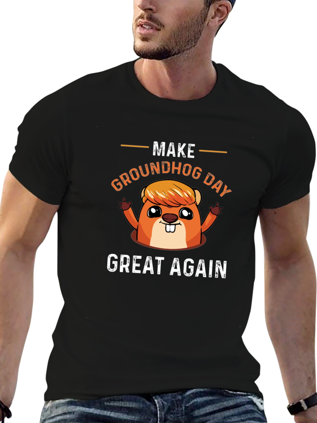 Black Make Groundhog Day Great Again Funny T-Shirt view 6